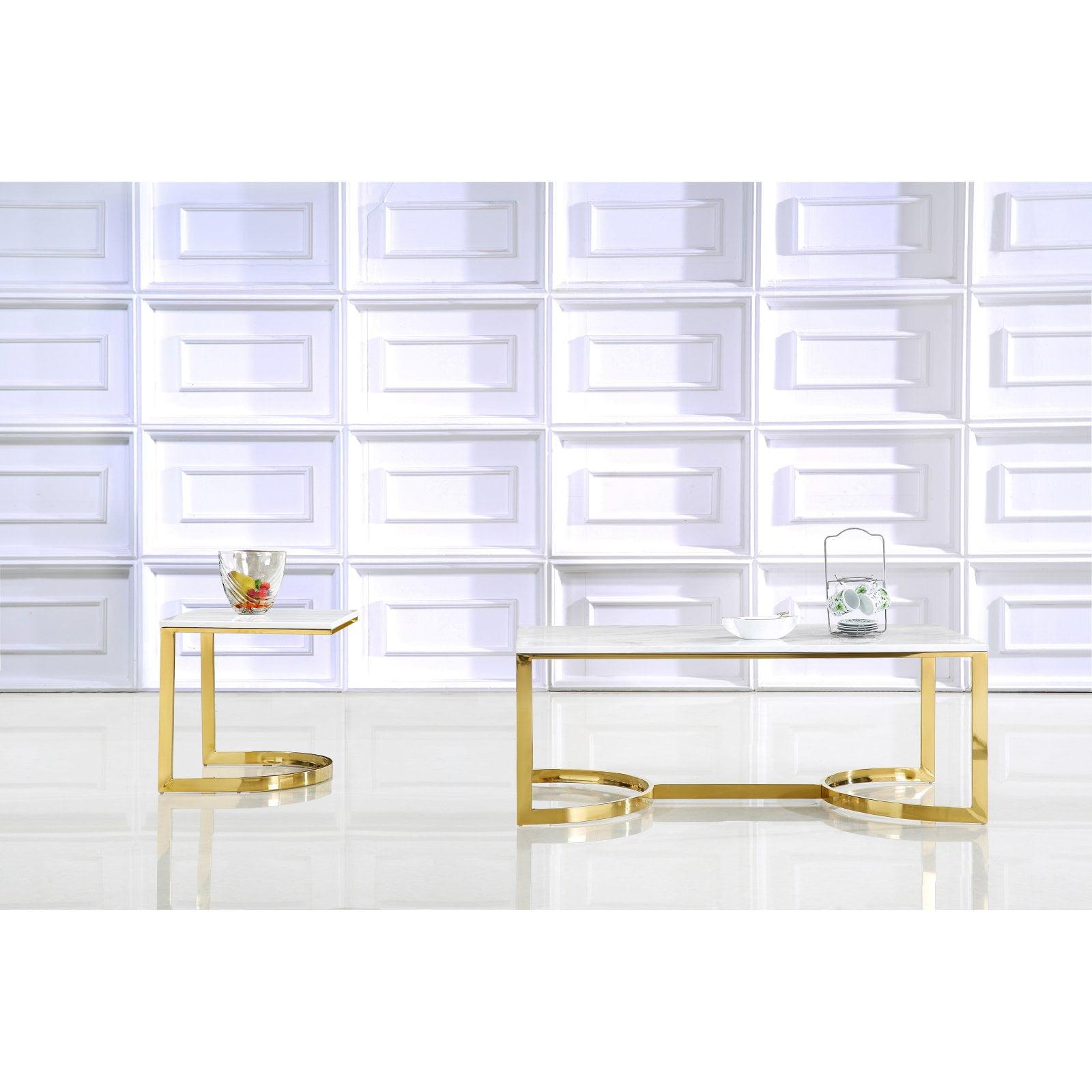 Rectangular White Marble and Gold Metal Lift-Top Coffee Table with Storage