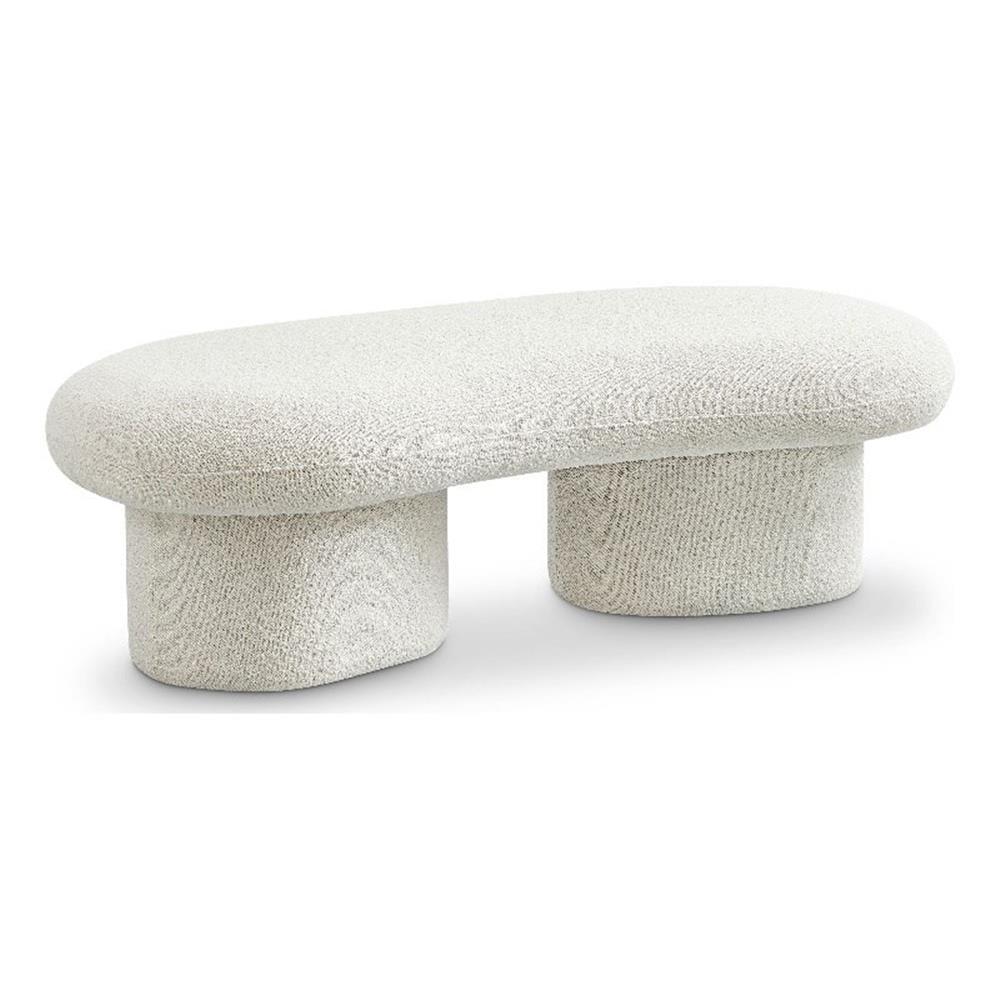 Anston 56" Ivory Boucle Upholstered Bench with Solid Wood Legs