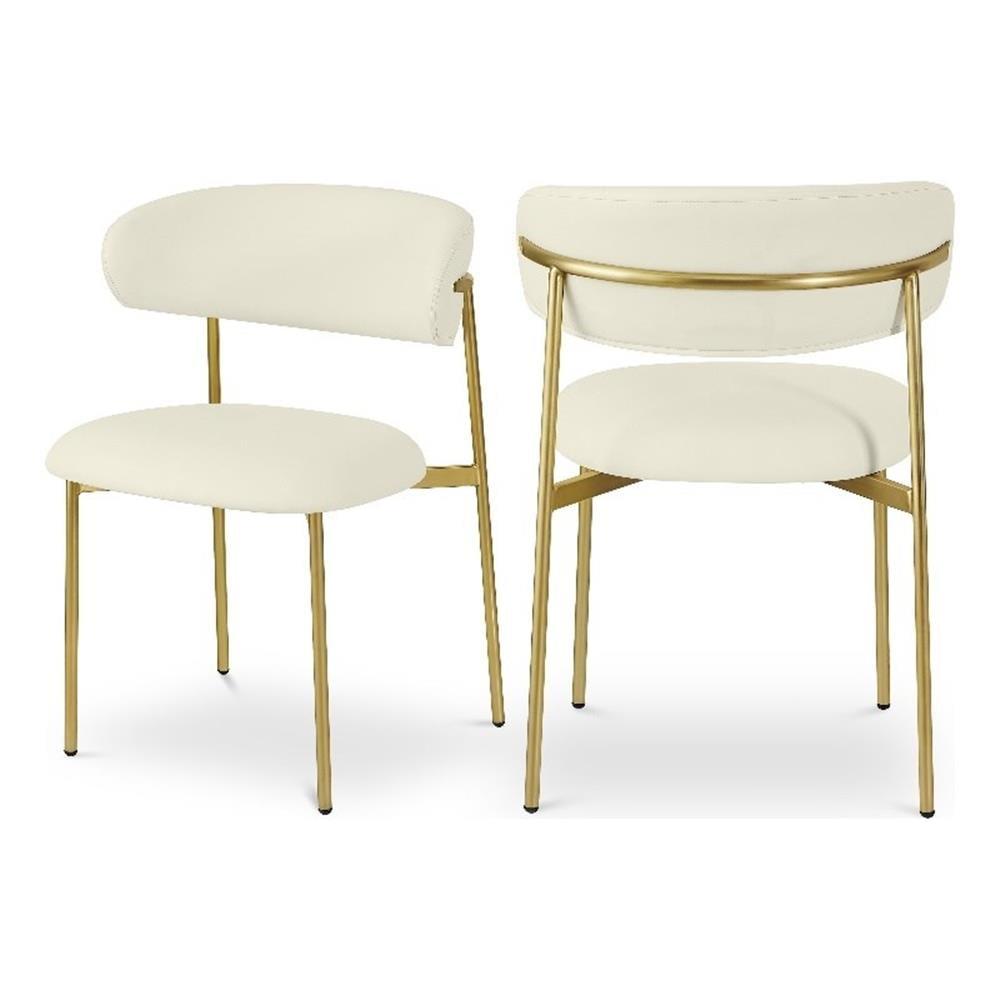 Lupita Cream Vegan Leather Dining Chairs with Brushed Gold Frame, Set of 2