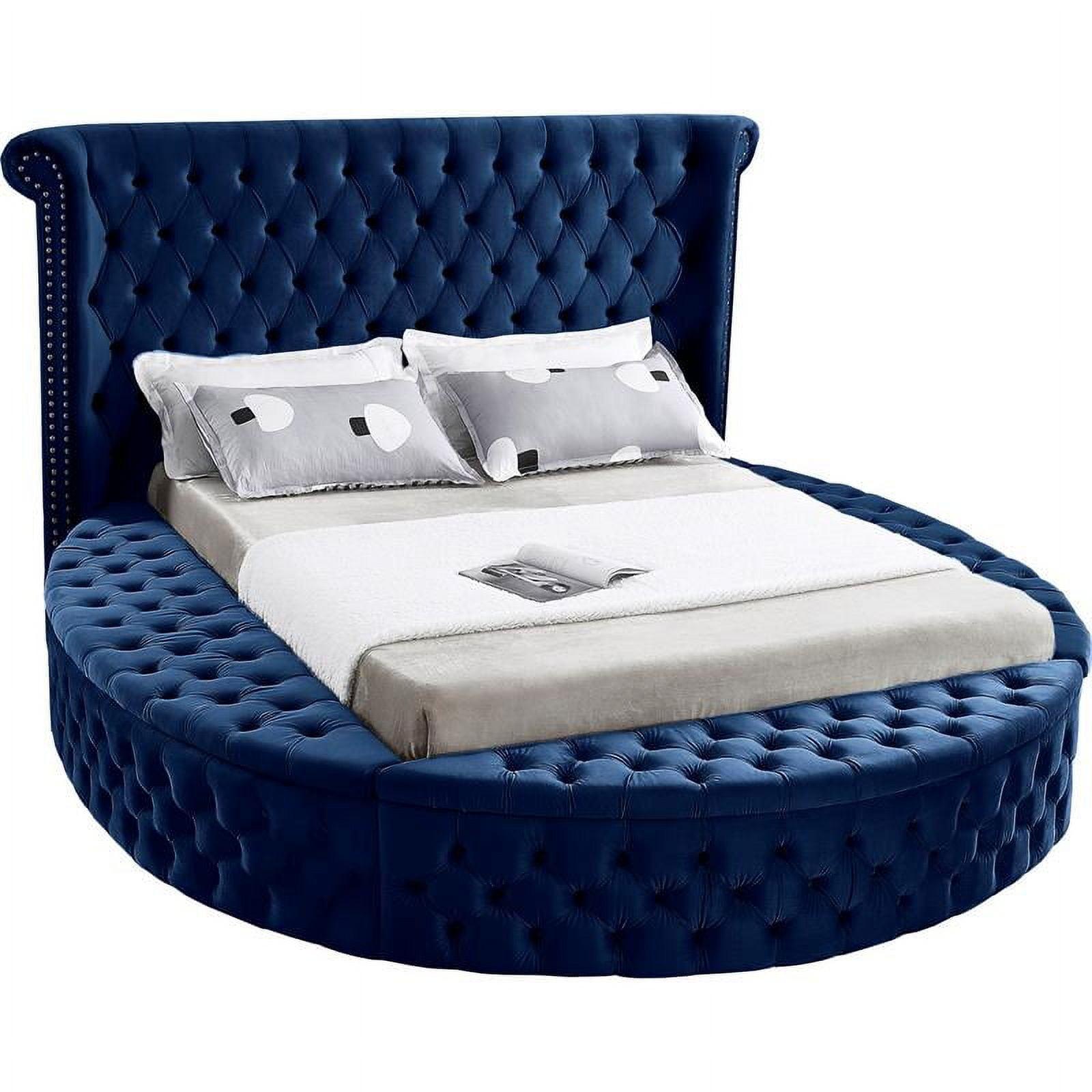 Luxus Navy Velvet Queen Bed with Tufted Upholstered Headboard