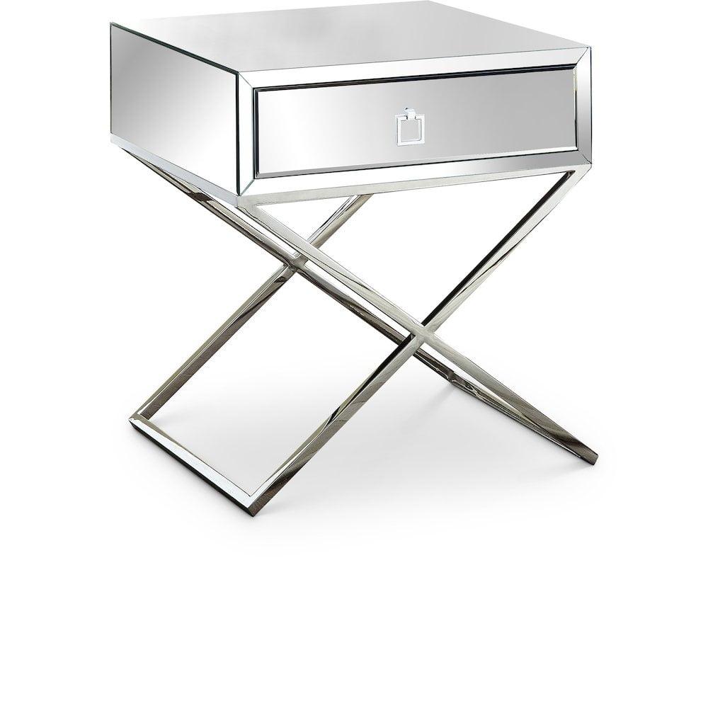 Meridian Furniture Lynn Mirrored and Chrome Side Table