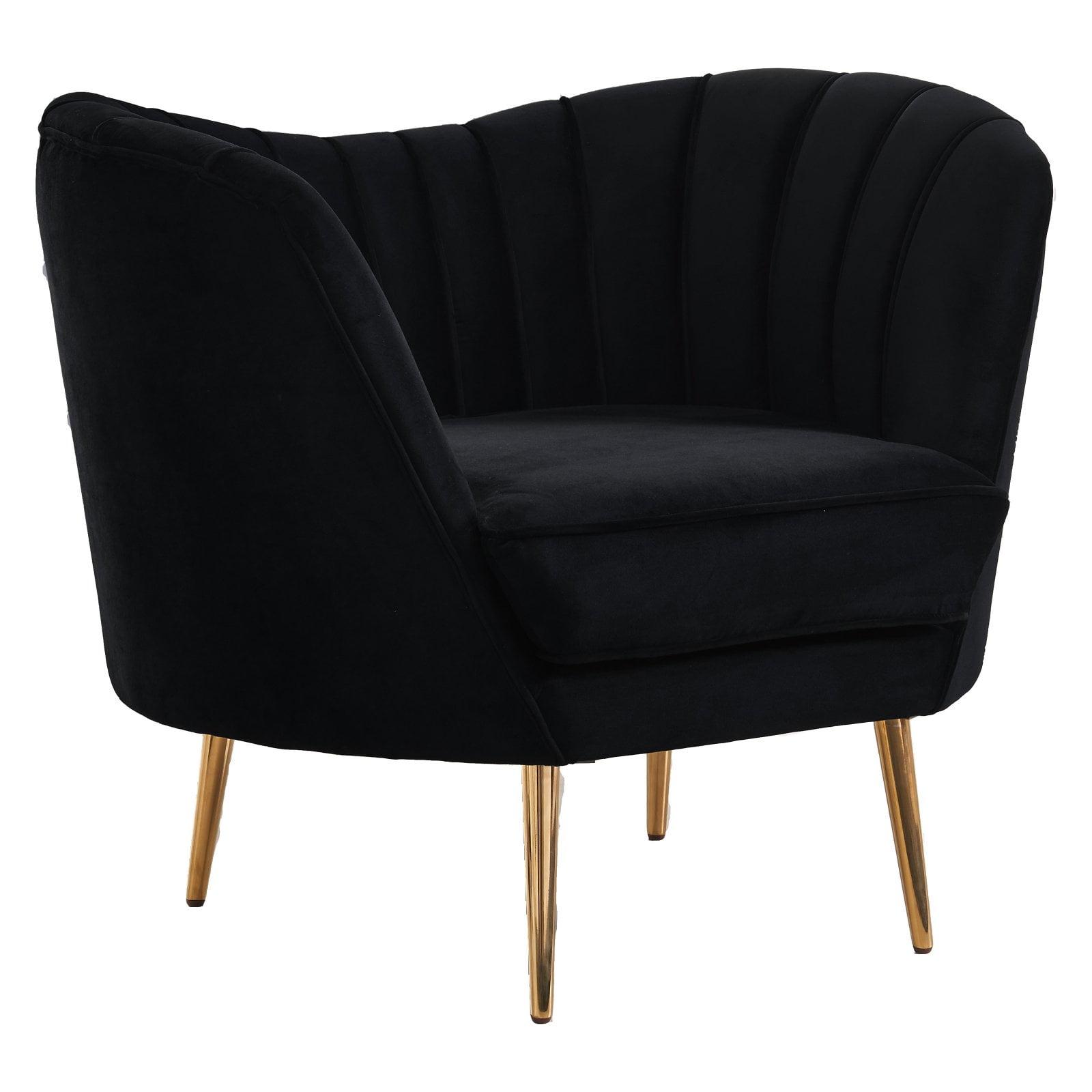 Margo Velvet Accent Chair in Black and Gold-Meridian Furniture