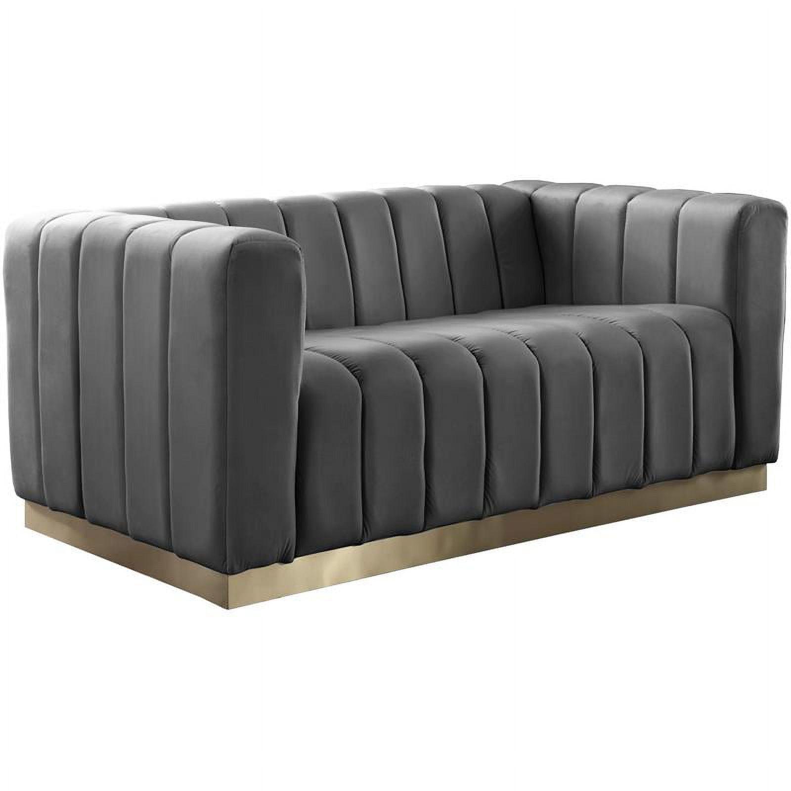 Marlon Gray Velvet Tufted Loveseat with Gold Base