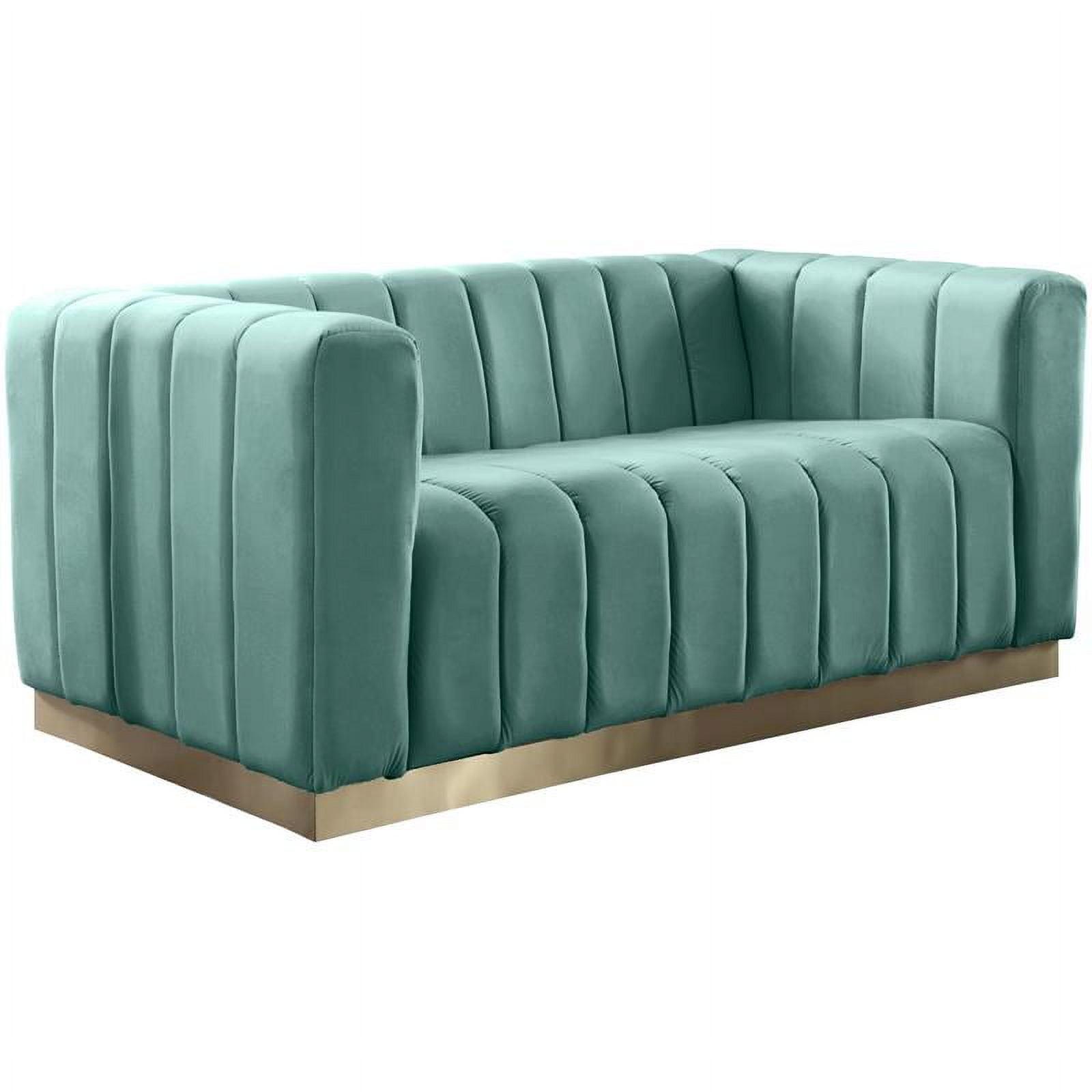 Marlon Mint Velvet Tufted Loveseat with Gold Base