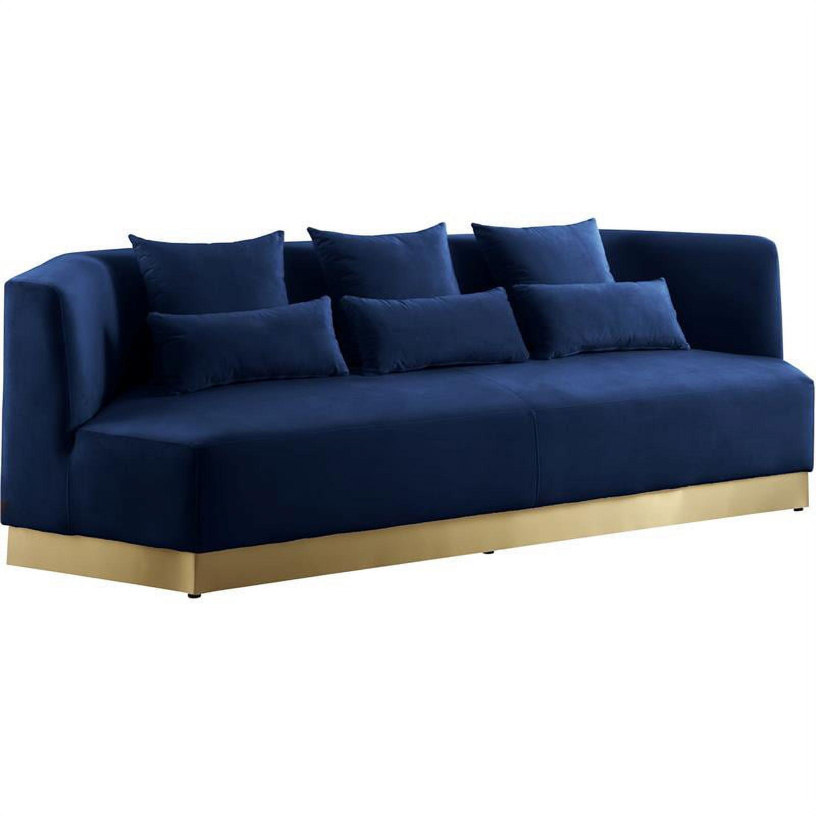 Contemporary Navy Velvet 93" Sofa with Brushed Gold Base