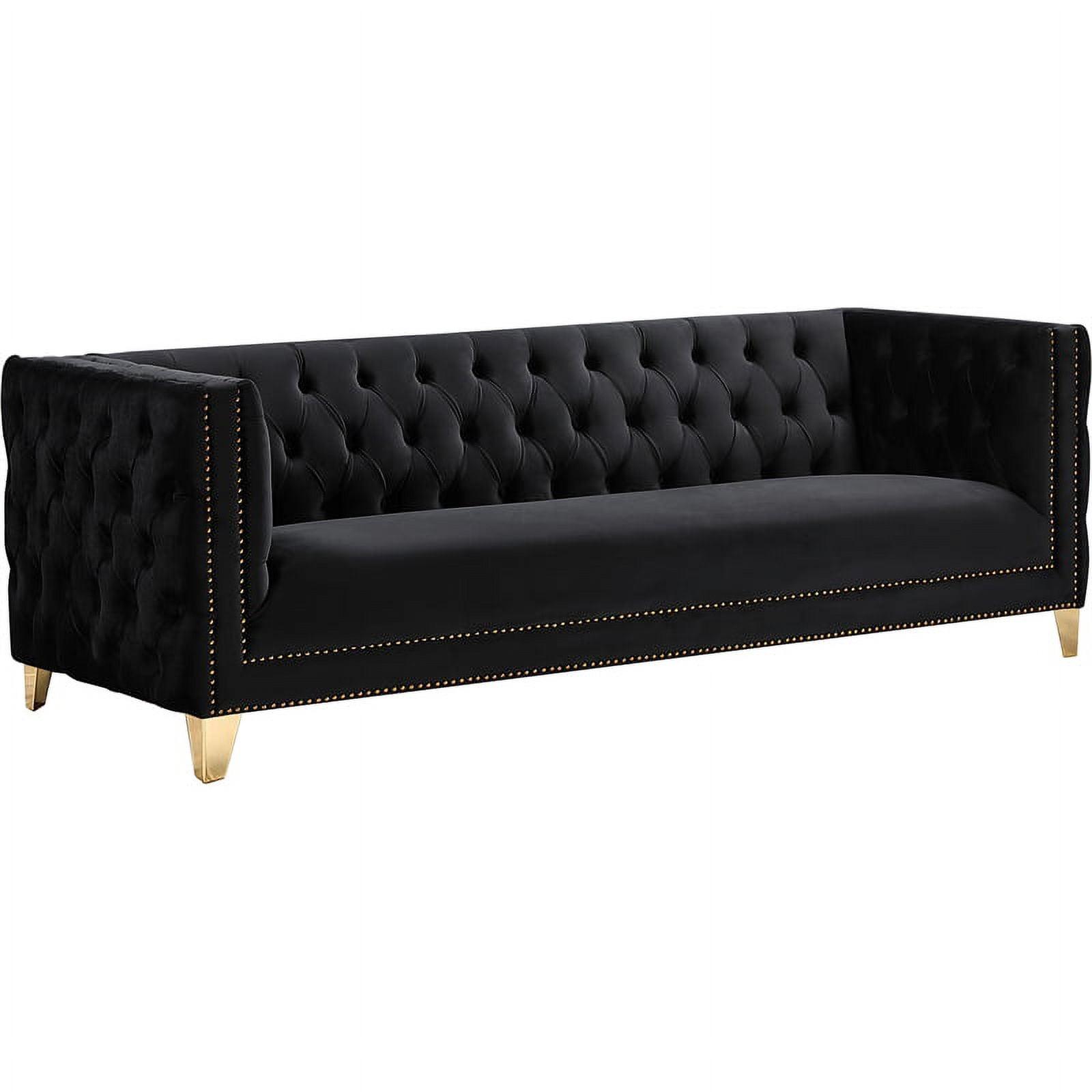 Michelle 90'' Black Velvet Sofa with Gold Nailhead Trim