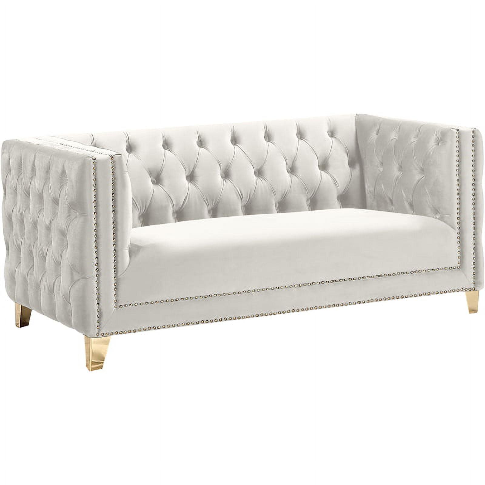 Elegant 66'' Cream Velvet Loveseat with Gold Nailhead Trim