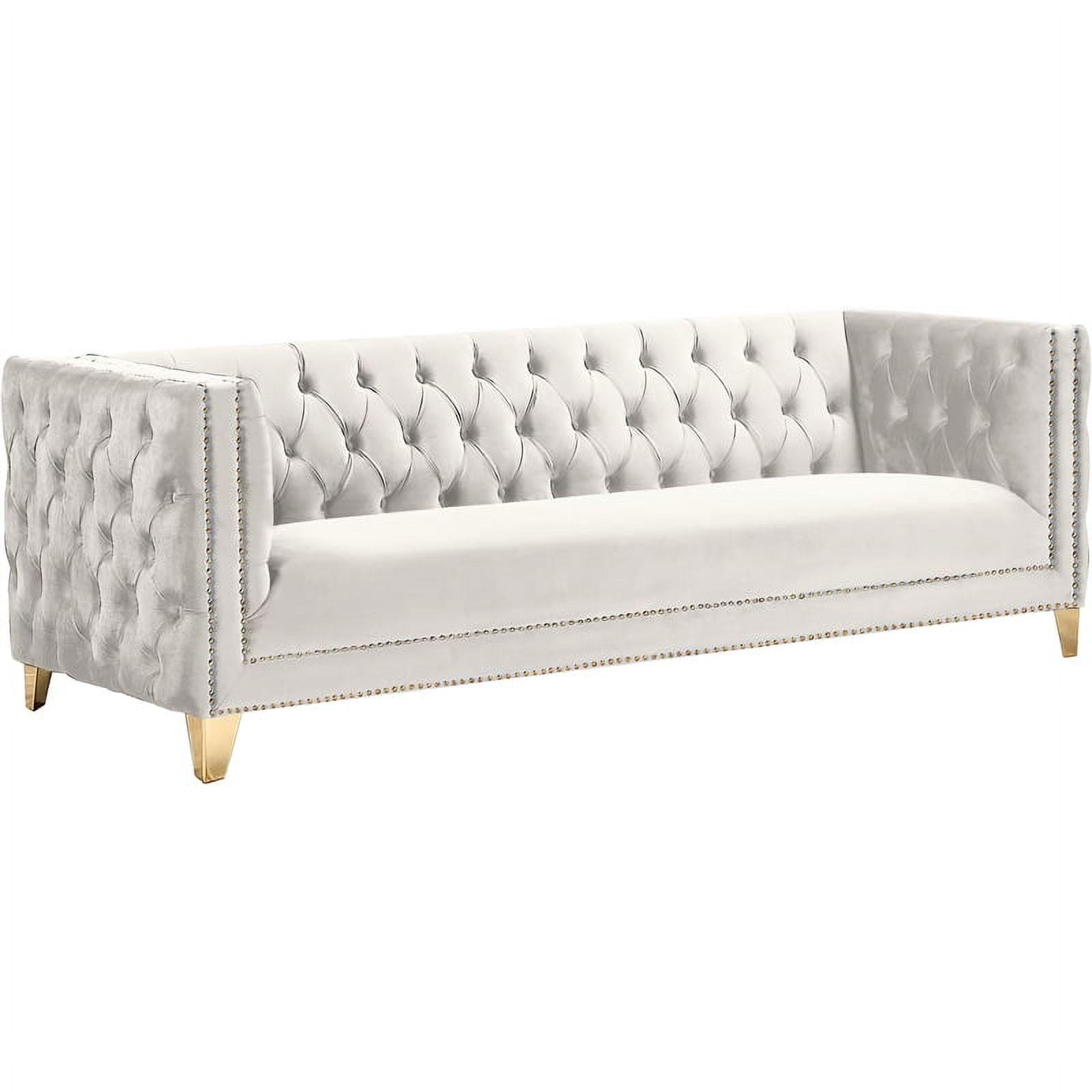 Michelle 90'' Cream Velvet Tufted Sofa with Gold Nailhead Trim