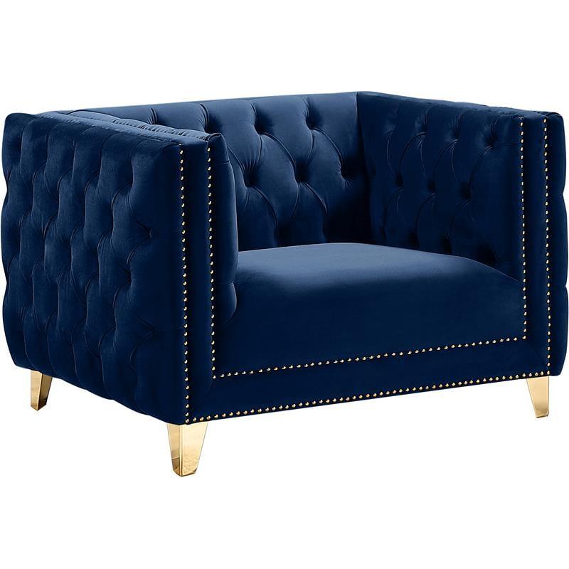 Michelle Navy Velvet 34" Glamorous Armchair with Gold Iron Legs