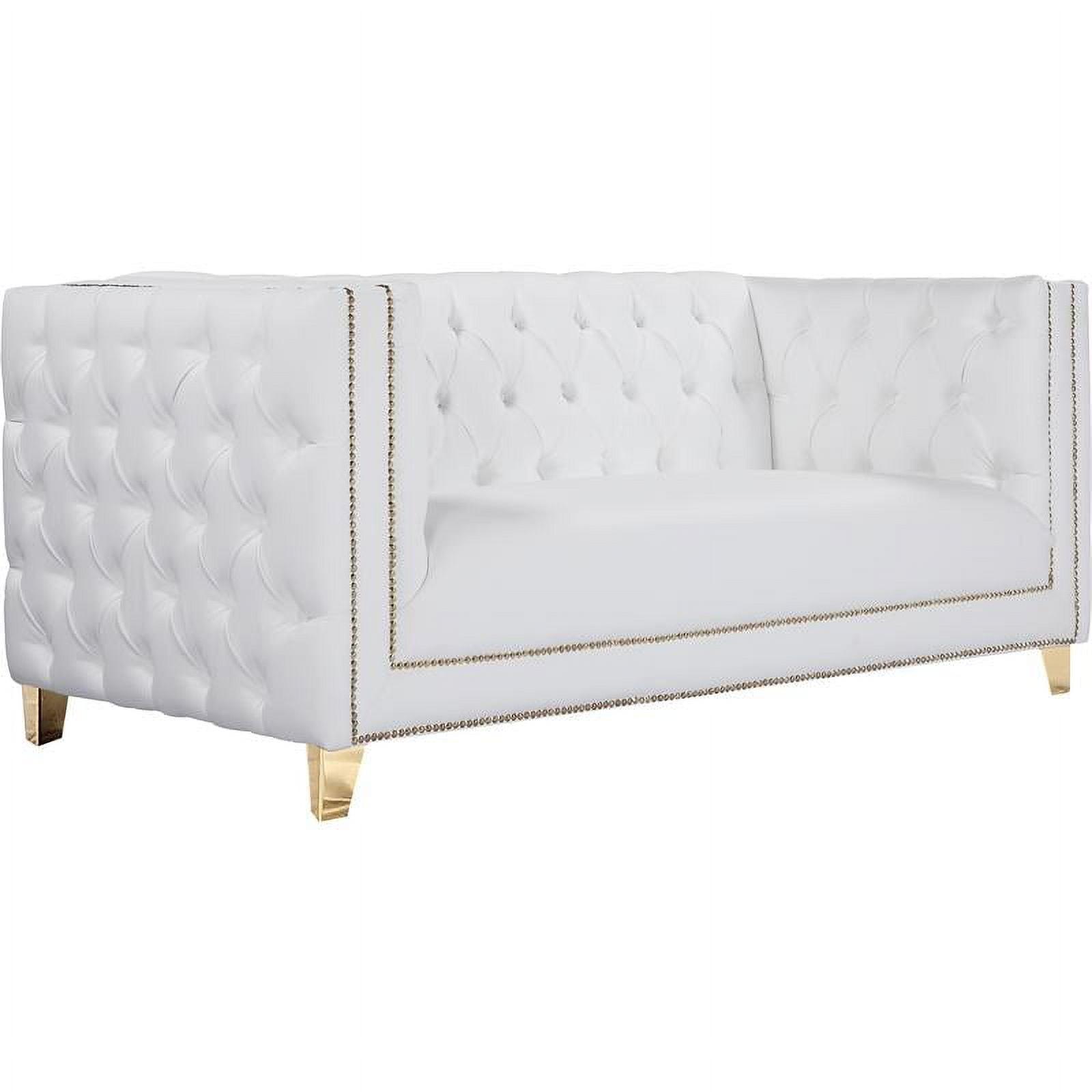 Michelle 66'' White Tufted Faux Leather Loveseat with Gold Nailhead Trim