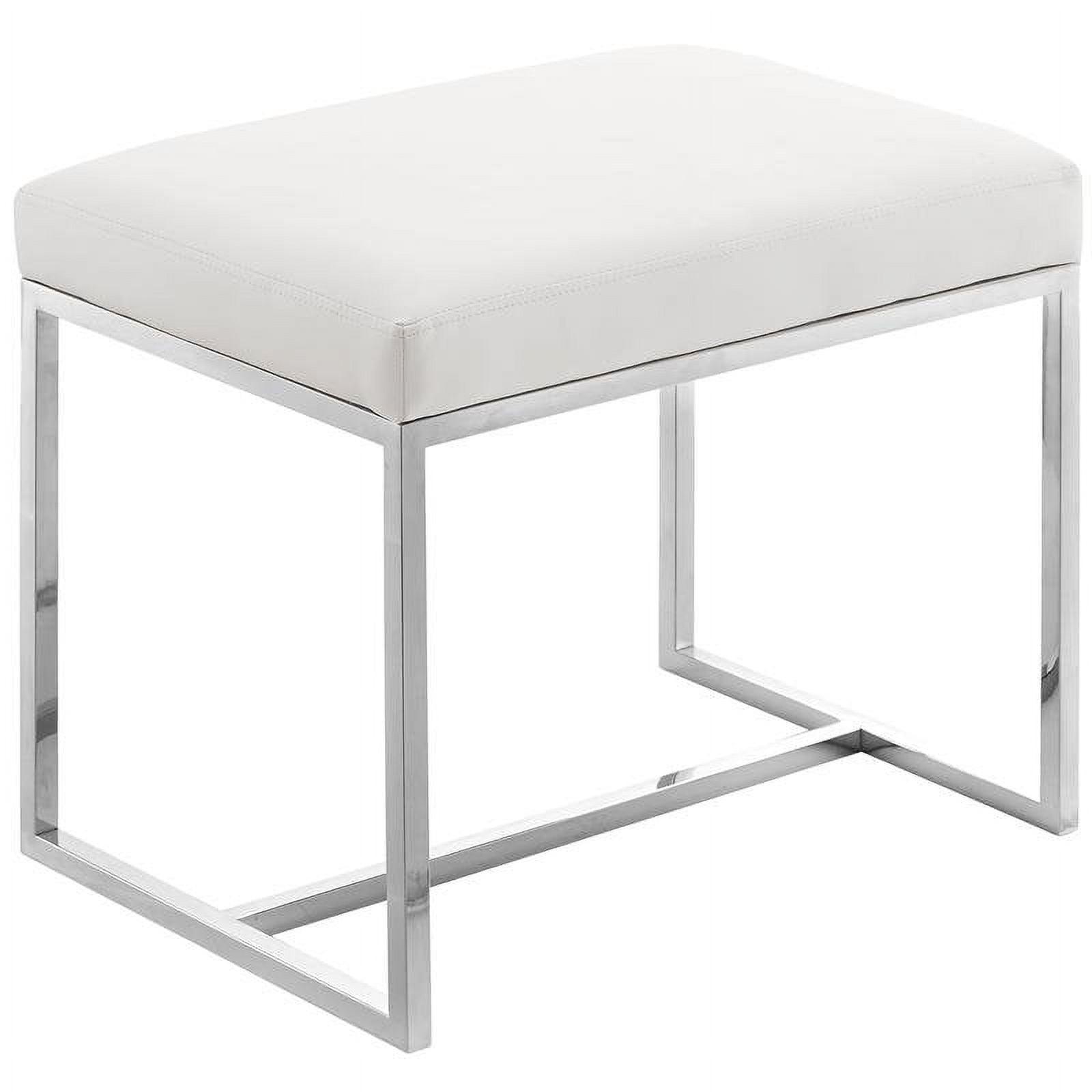 Monroe White Vegan Leather and Chrome Accent Stool