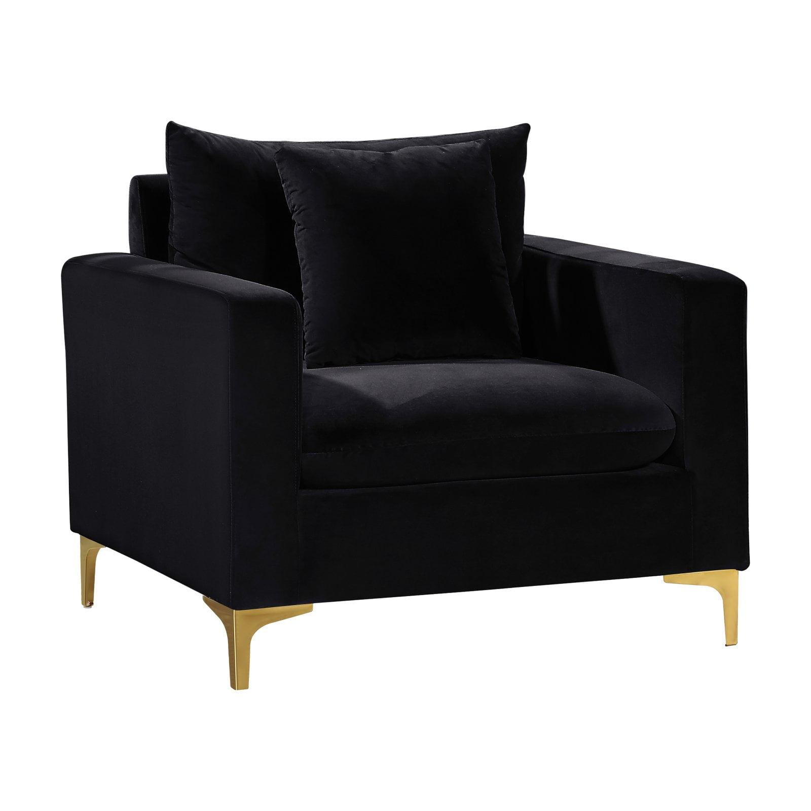 Naomi Black Velvet Upholstered Accent Chair with Gold Legs