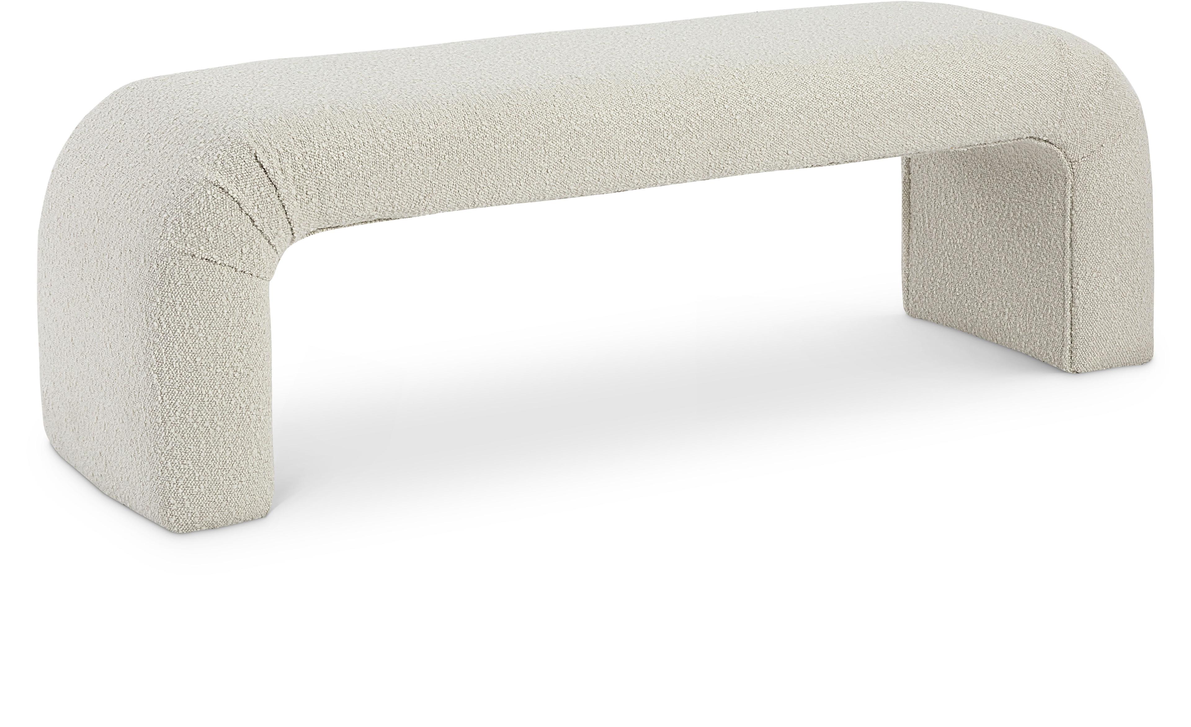 Meridian Furniture Niagara Cream Boucle Fabric Bench