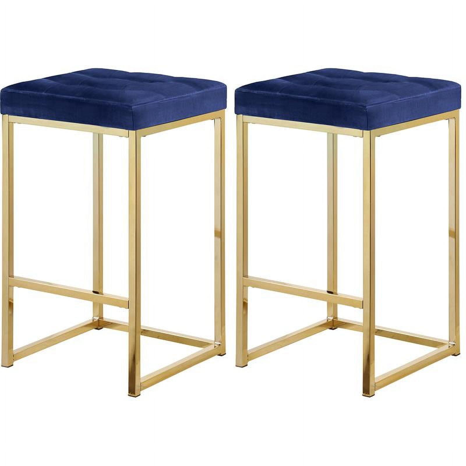 Meridian Furniture Nicola 26.5"H Velvet Counter Stool in Navy (Set of 2)