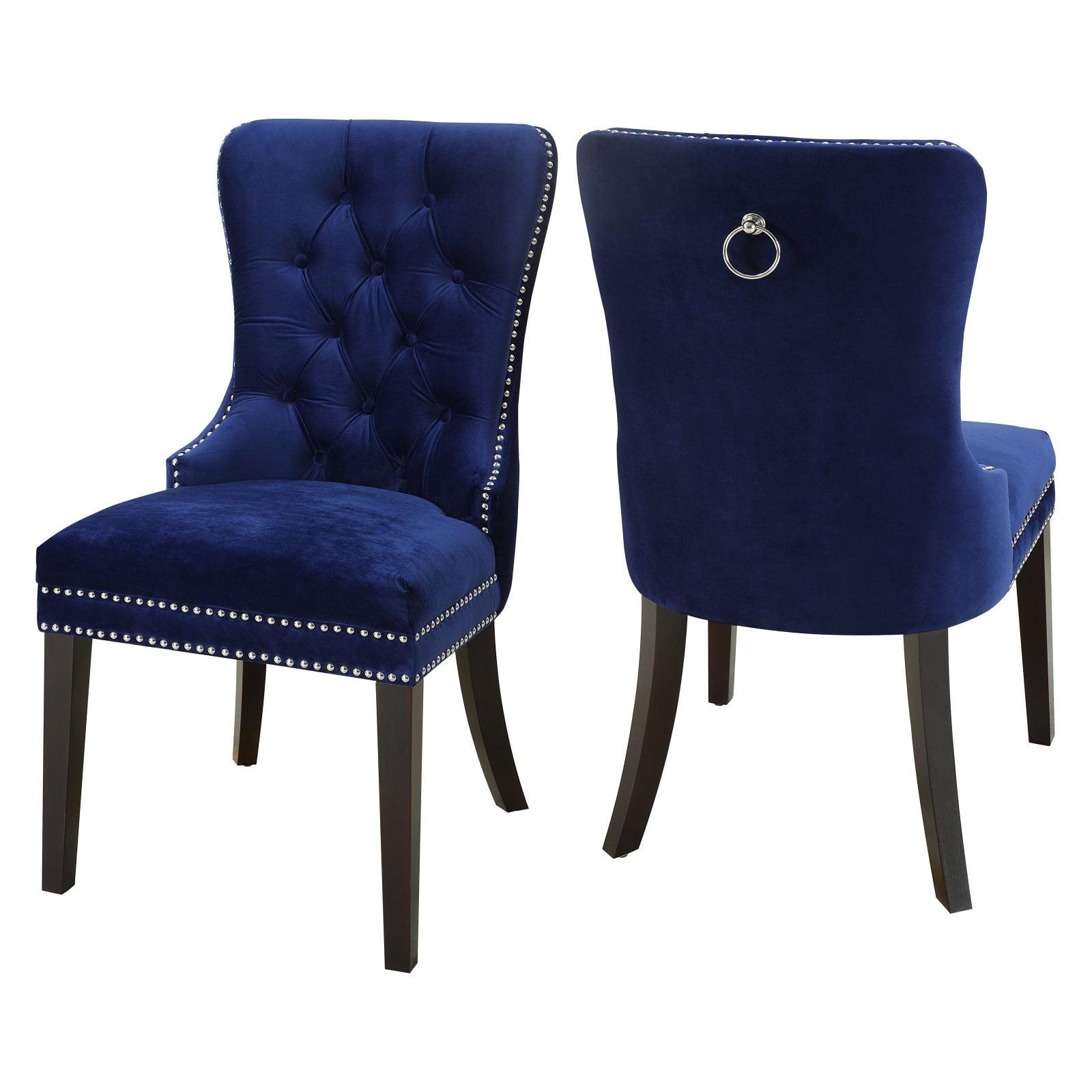 Meridian Furniture Nikki 19.5"H Velvet Dining Chair in Navy (Set of 2)