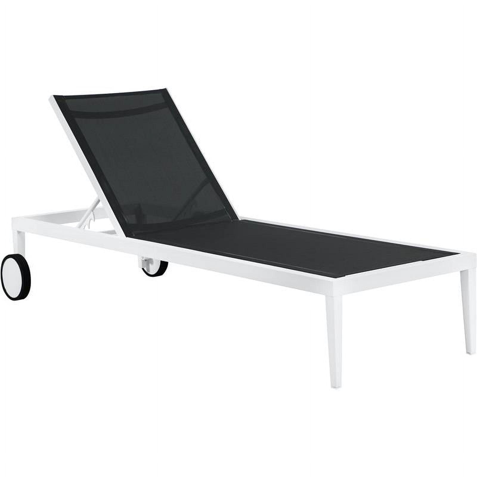 Sleek White Aluminum Outdoor Mesh Chaise Lounge with Wheels