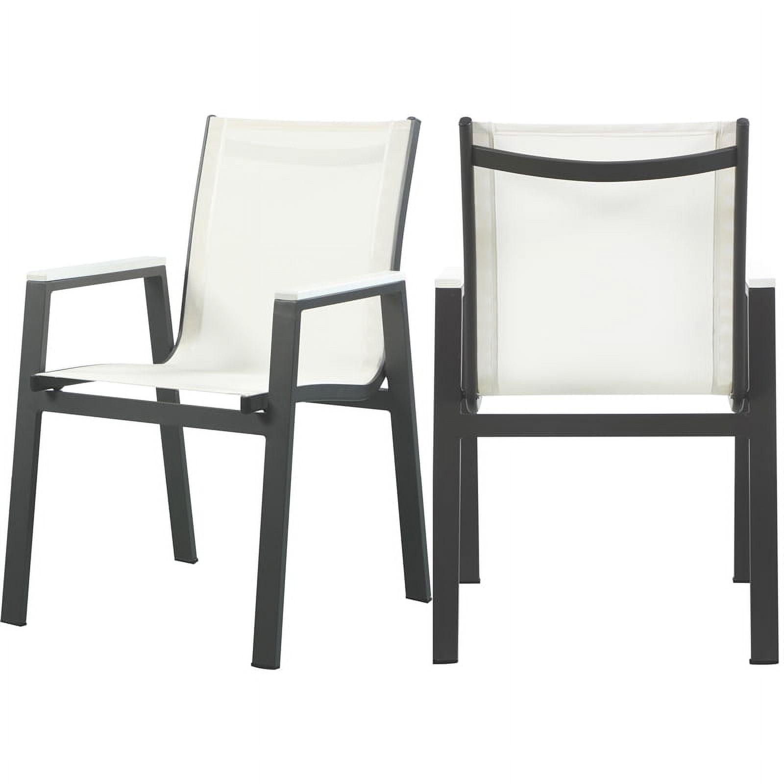Nizuc Modern White Mesh and Aluminum Outdoor Dining Chair with Wood Accents