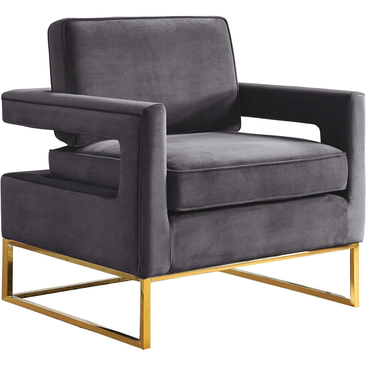 Meridian Furniture Noah Gray Velvet Accent Chair with Gold Iron Base