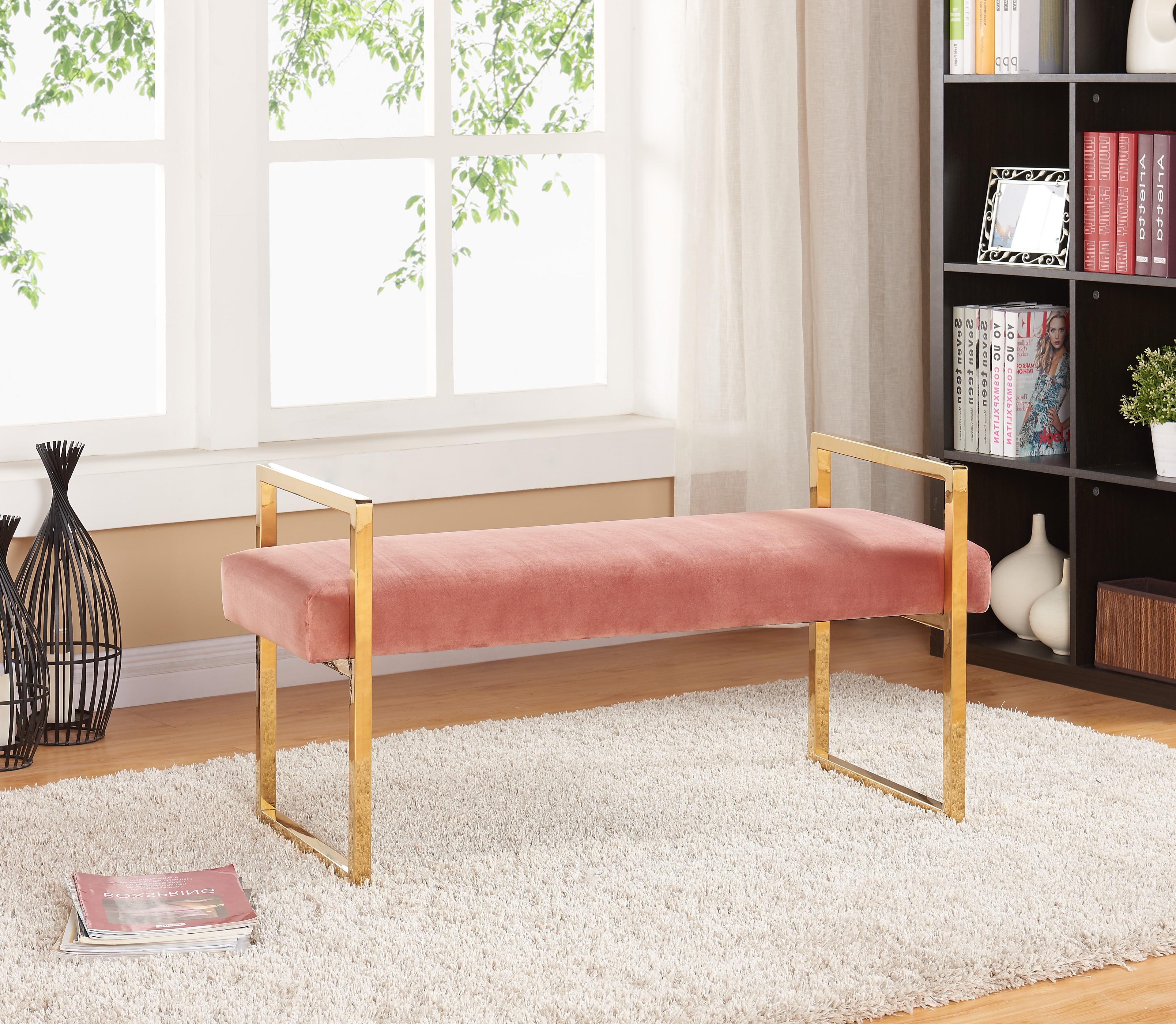 Meridian Furniture Olivia Contemporary Velvet Bench in Pink