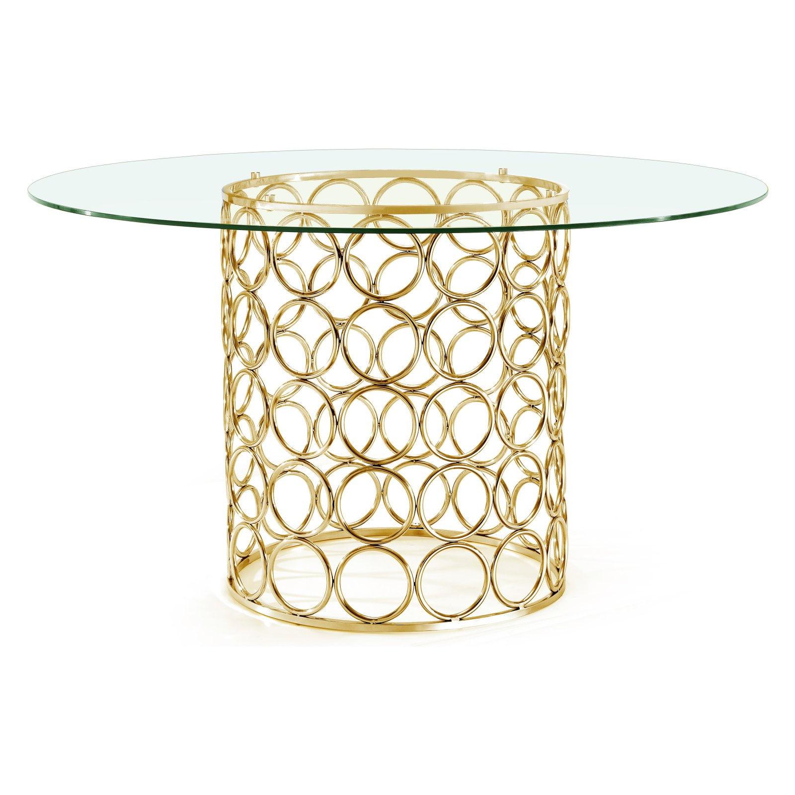 Meridian Furniture Opal Contemporary Glass Dining Table in Gold