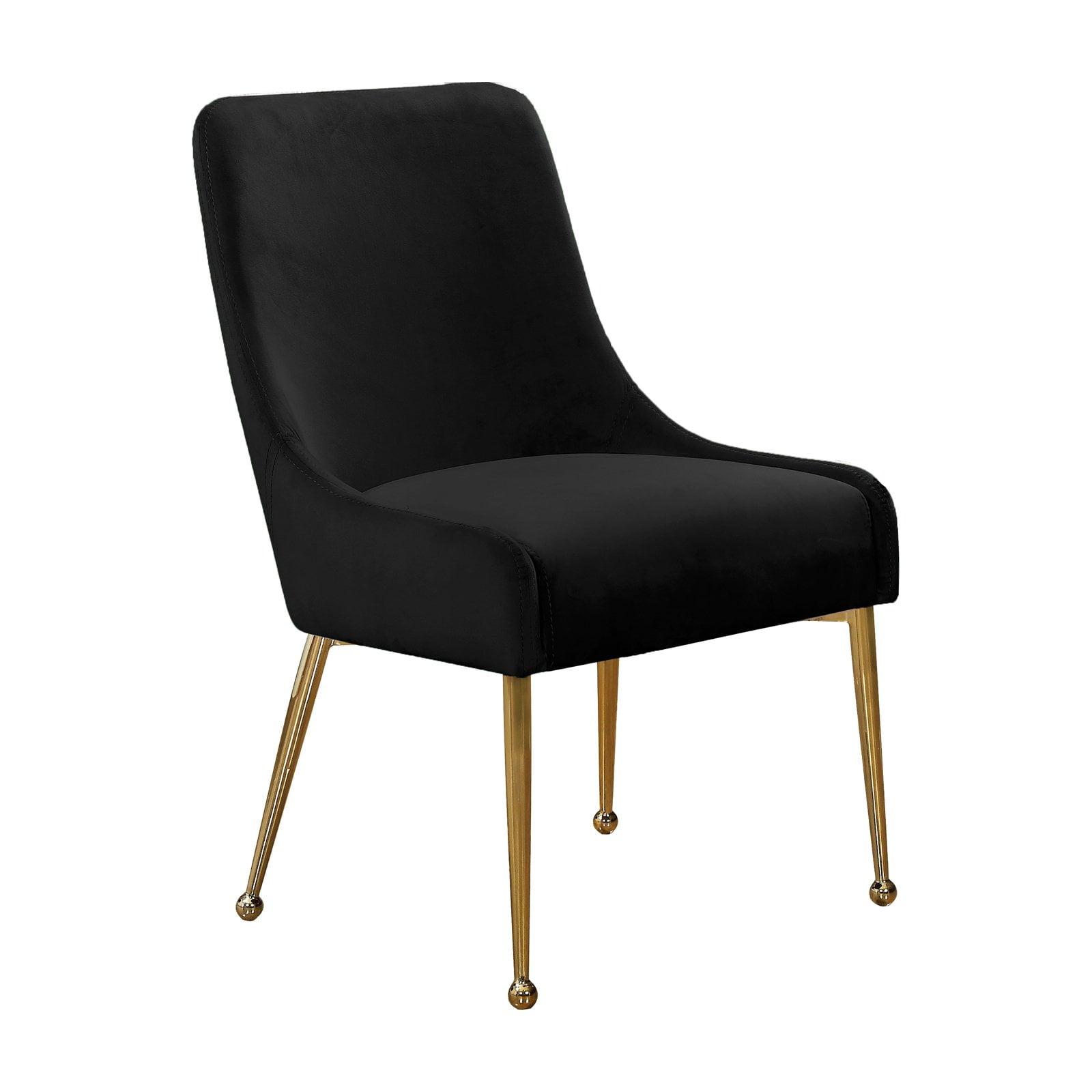 Black Velvet Upholstered Parsons Side Chair with Gold Legs