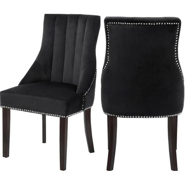 Meridian Furniture Oxford 19"H Velvet Dining Chair in Black (Set of 2)