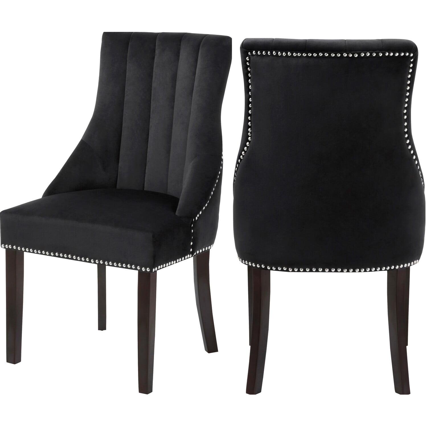 Luxurious High-Back Black Velvet Upholstered Side Chair