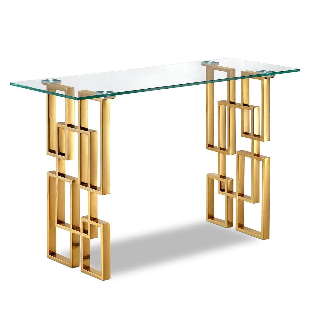 Meridian Furniture Pierre Stainless Steel Glass Top Console Table with Gold Base