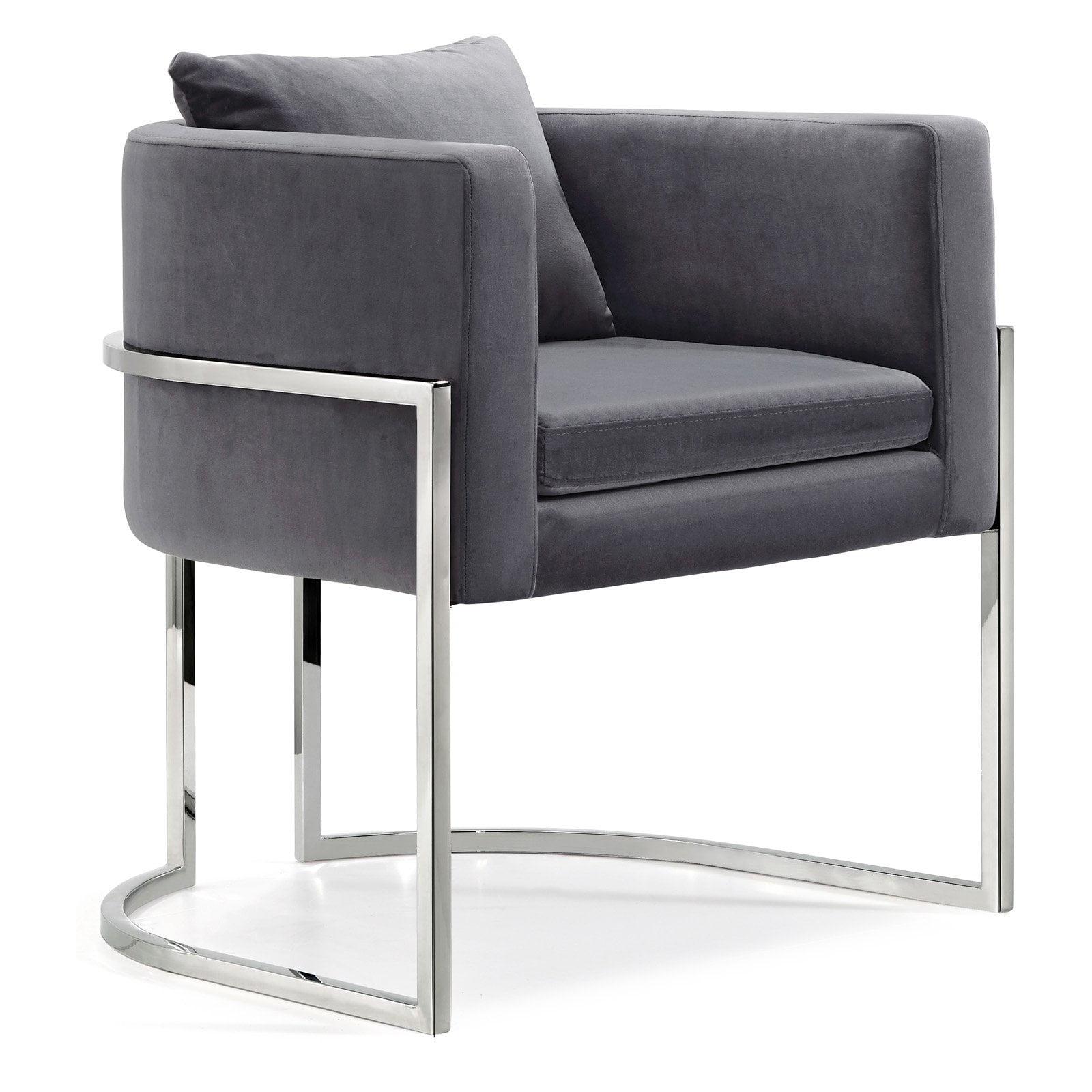 Pippa Grey Velvet Upholstered Accent Chair with Chrome Base