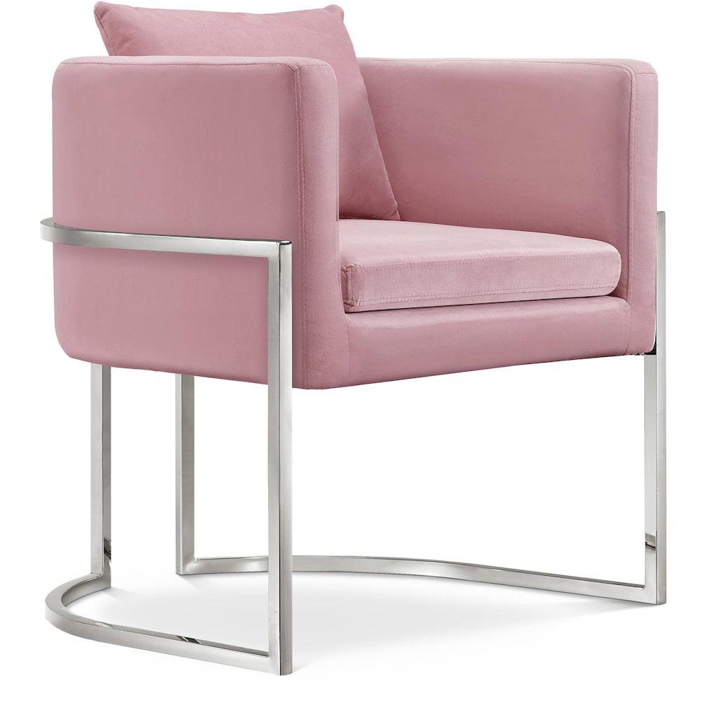 Meridian Furniture Pippa 18.5"H Velvet Accent Chair in Pink and Chrome