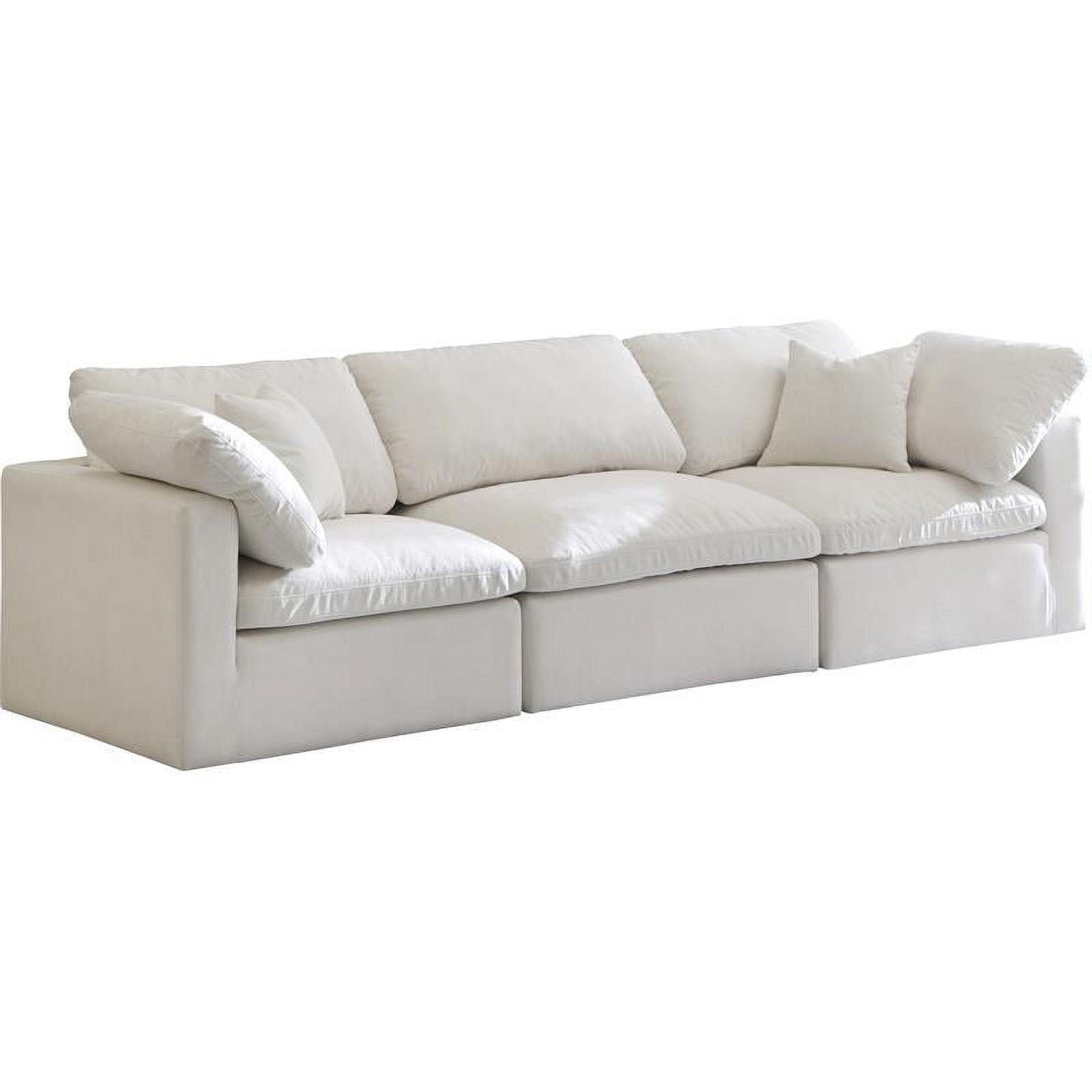 Cream Velvet Three-Piece Sectional with Down Fill Cushions