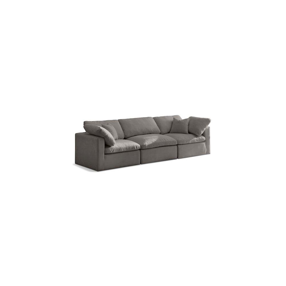 Meridian Furniture Plush Standard Modular Sofa, Soft Grey Velvet, Overstuffed Down Feather Cushions
