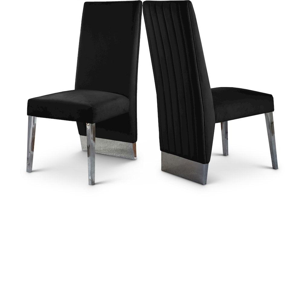 Porsha 19"H Velvet Dining Chair in Black (Set of 2)-Meridian Furniture