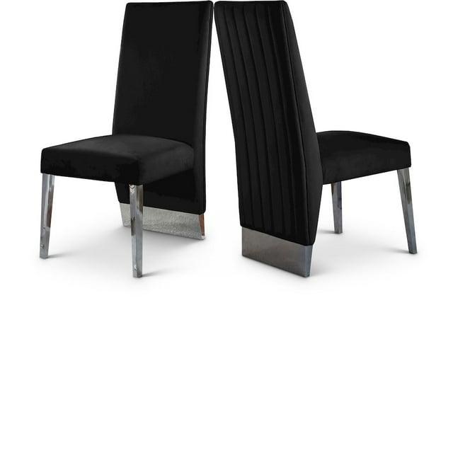 Porsha 19"H Velvet Dining Chair in Black (Set of 2)-Meridian Furniture
