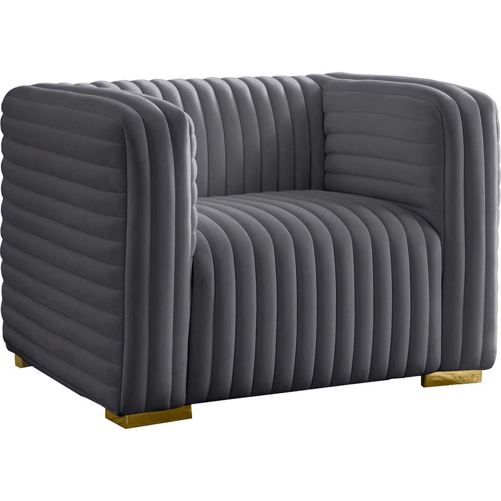 Elegant Grey Velvet Lounge Chair with Customizable Metallic Legs