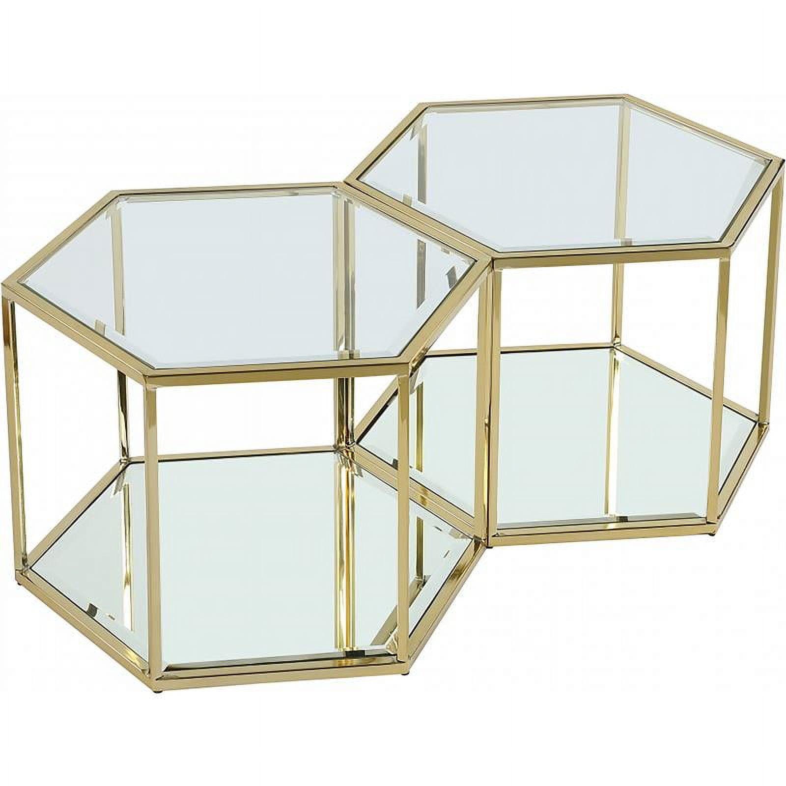 Elegant Brushed Gold and Glass Modular Coffee Table Set