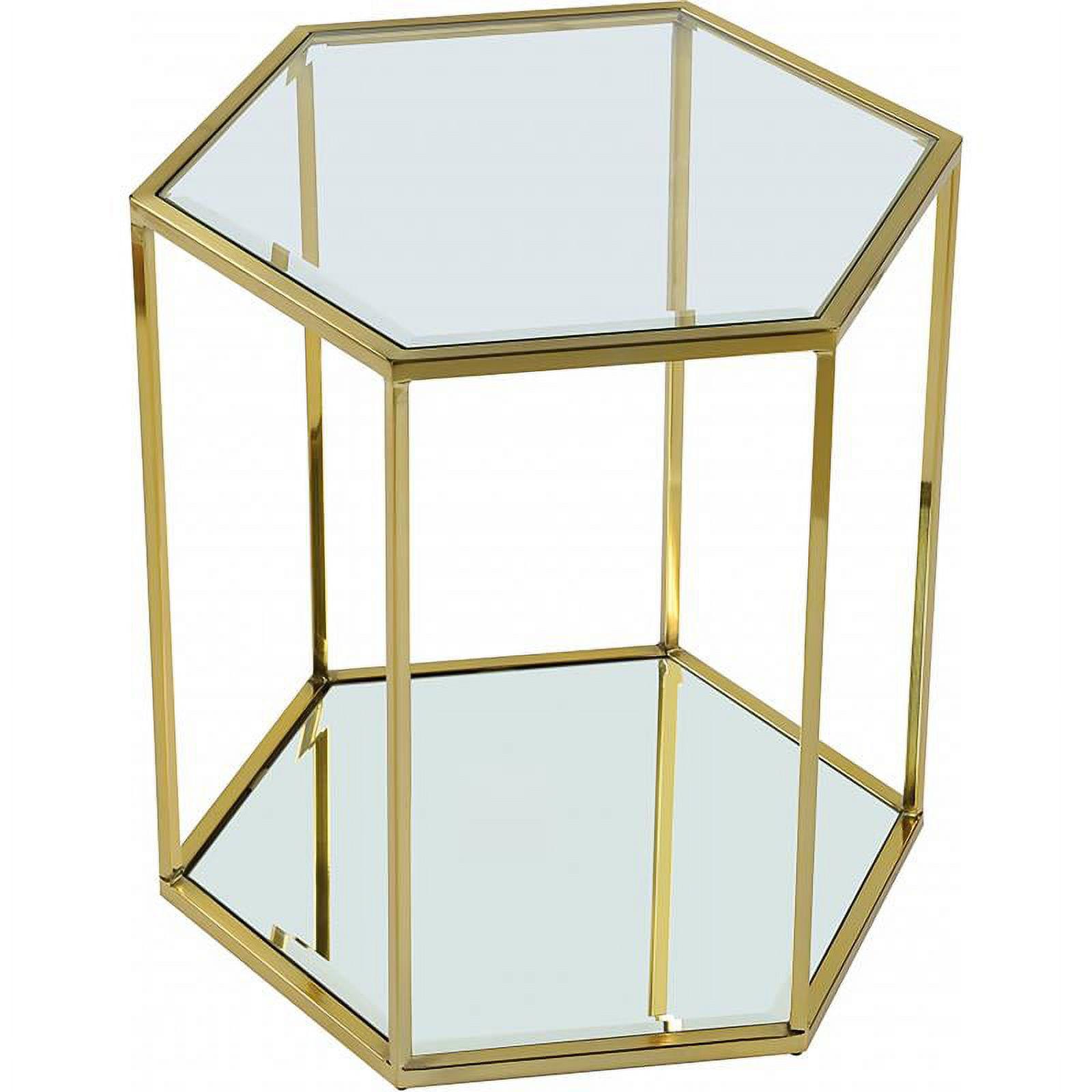 23.5" Brushed Gold and Glass Round Mirrored End Table with Storage