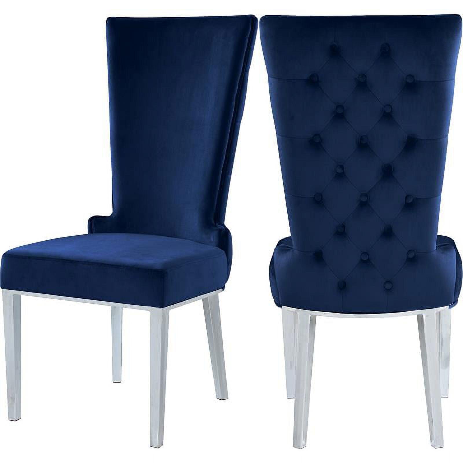 Regal Navy Velvet High-Back Dining Chair with Chrome Legs