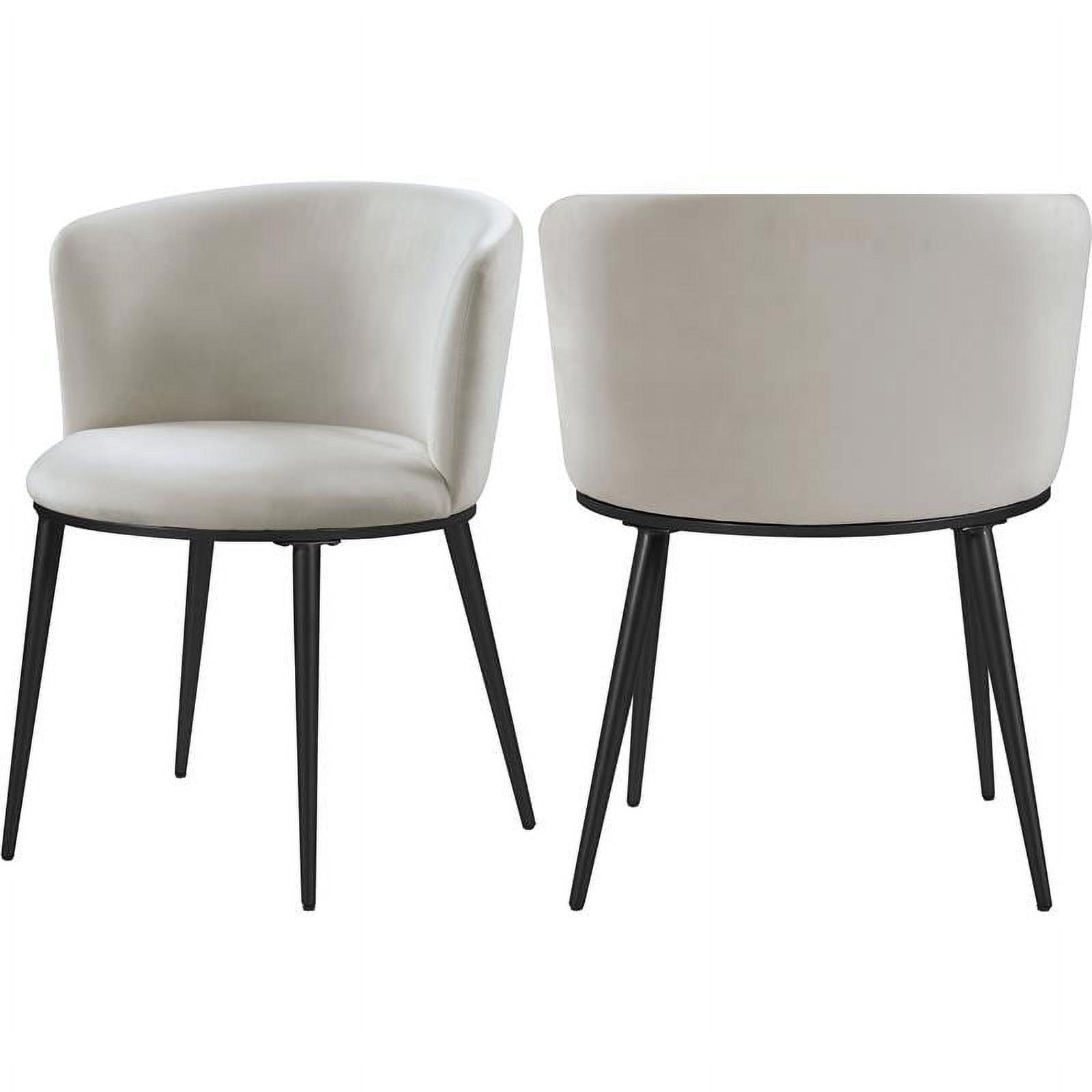 Skylar Cream Velvet Upholstered Dining Chair Set with Matte Black Legs