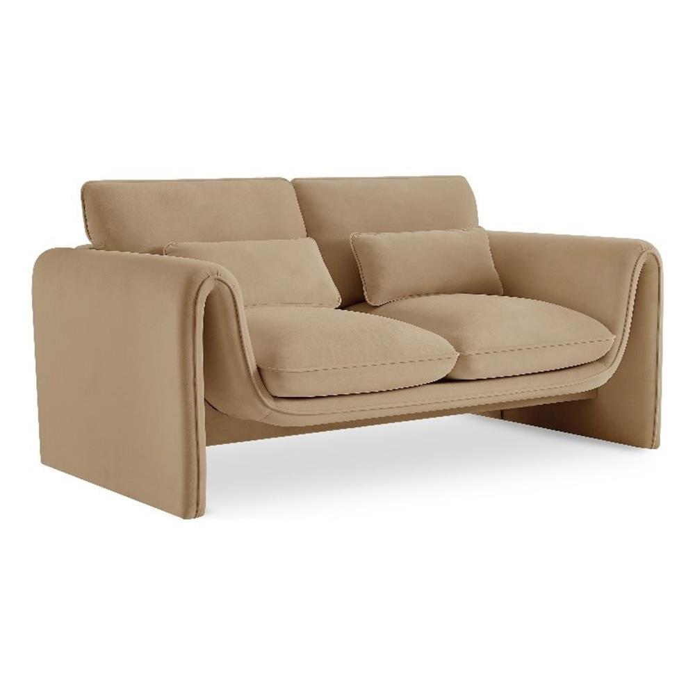 Camel Velvet Fabric Loveseat with Pillow-Top Arms