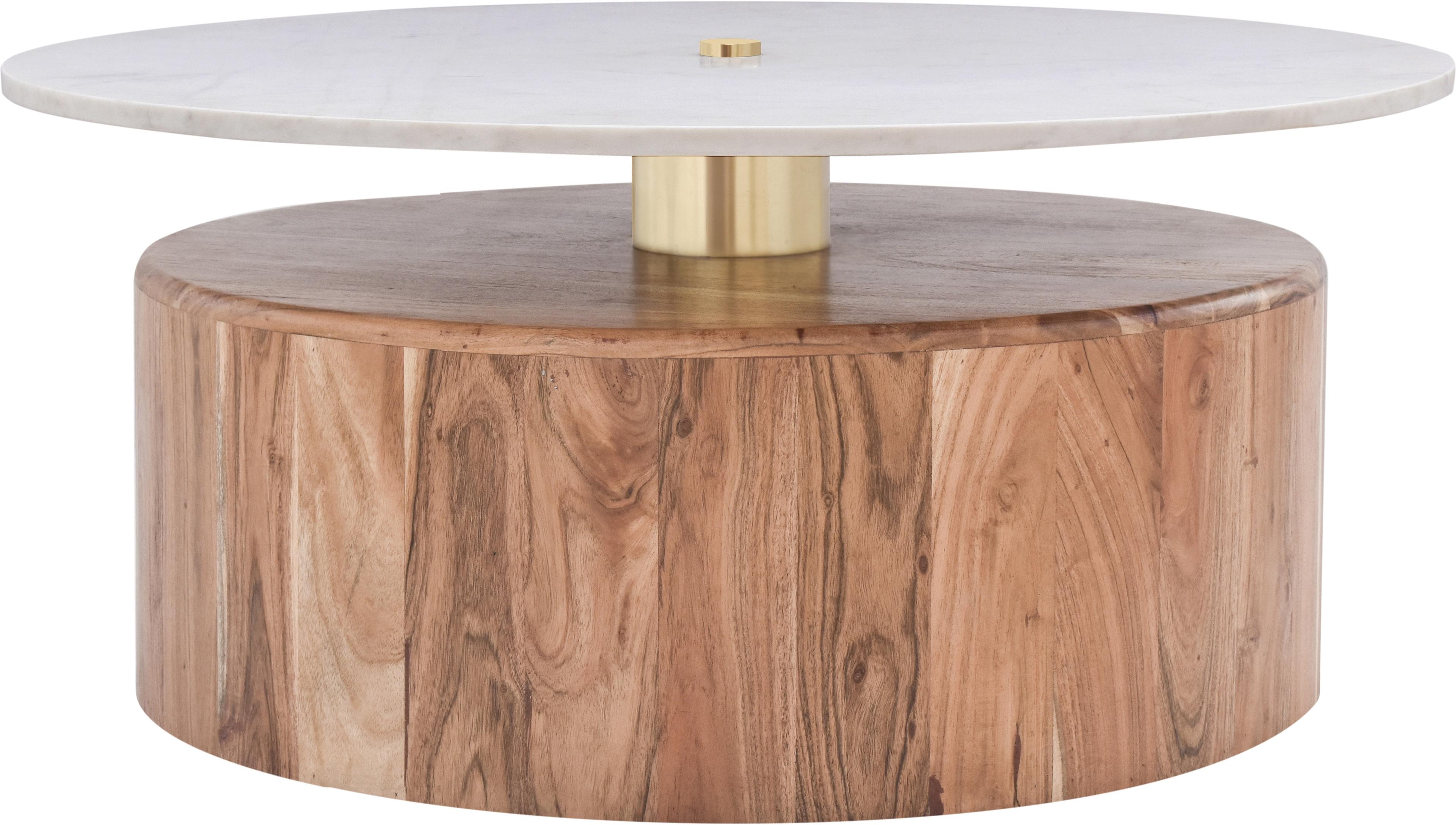 Acacia Wood and Brass Marble-Top 36" Coffee Table