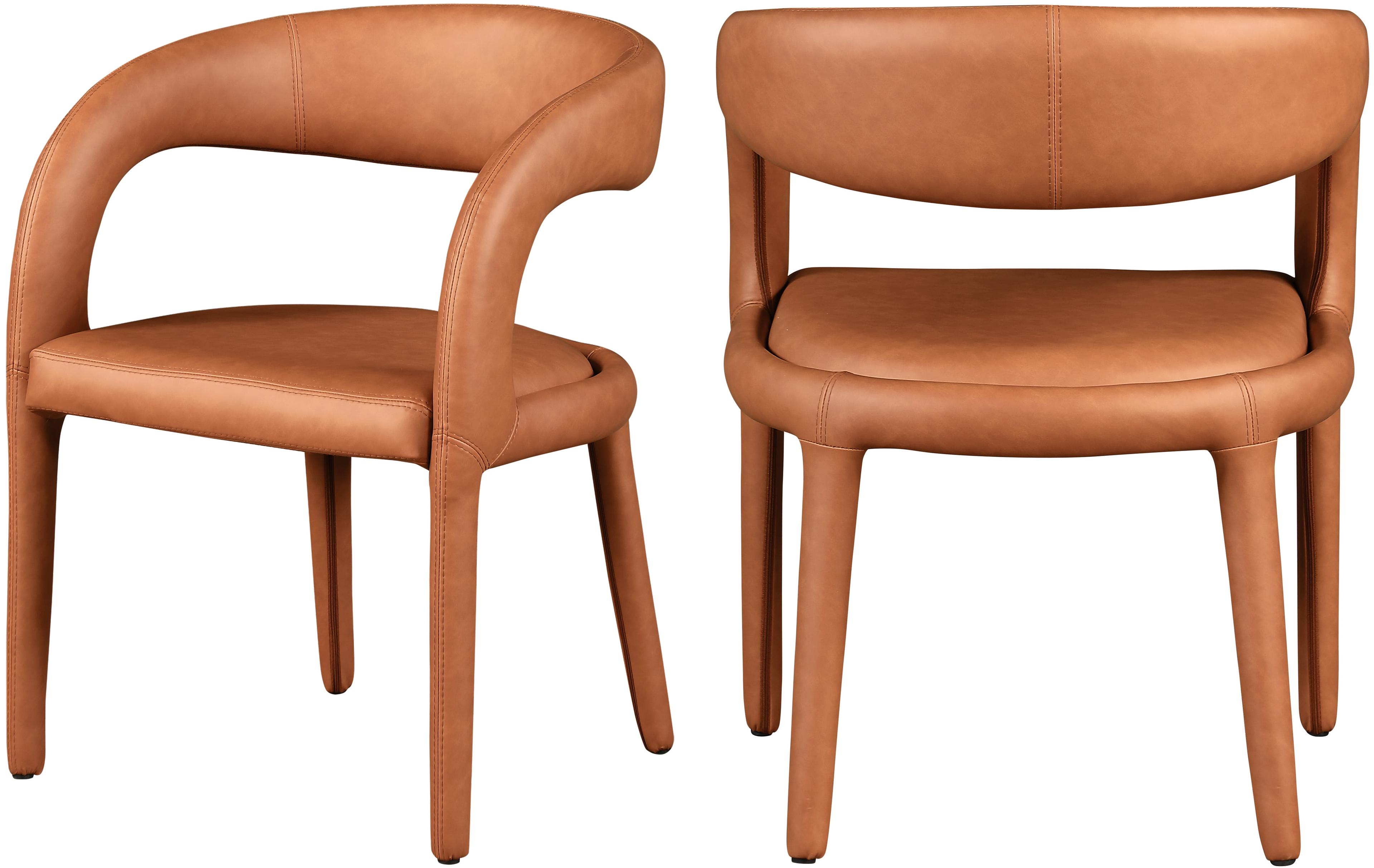 Cognac Faux Leather Upholstered Arm Chair with Rounded Back