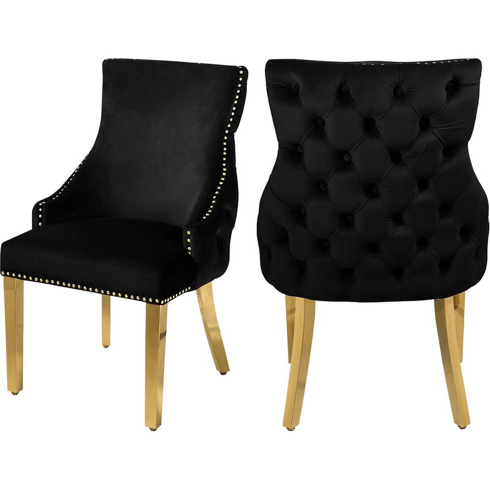 Meridian Furniture Tuft Black Velvet Dining Chair in Gold Finish (Set of 2)