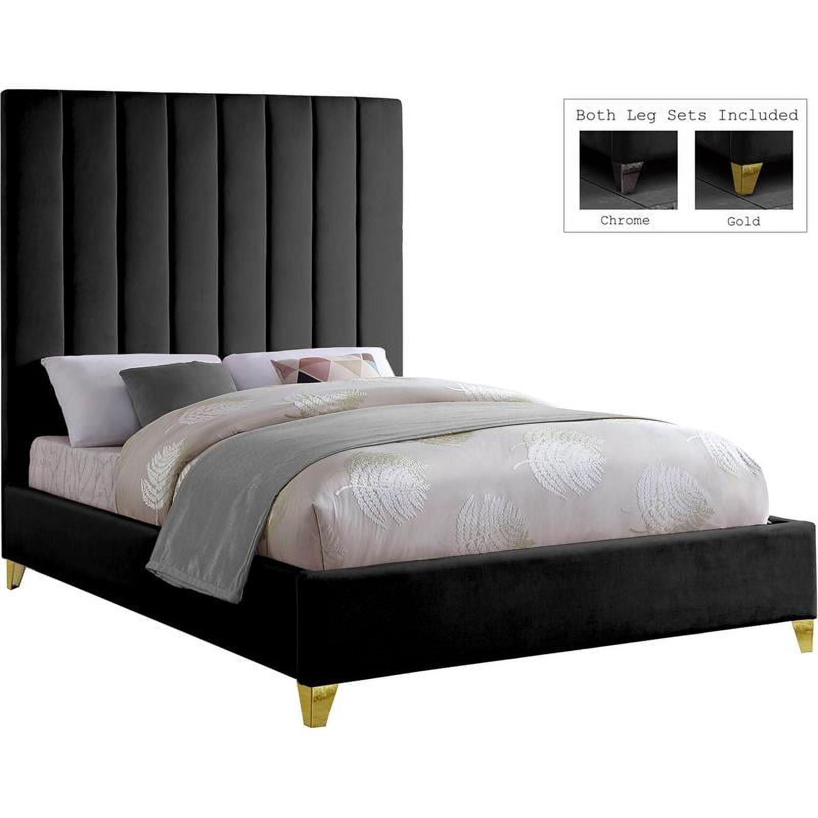 Via Luxe Black Velvet King Bed with Tufted Headboard and Metal Legs