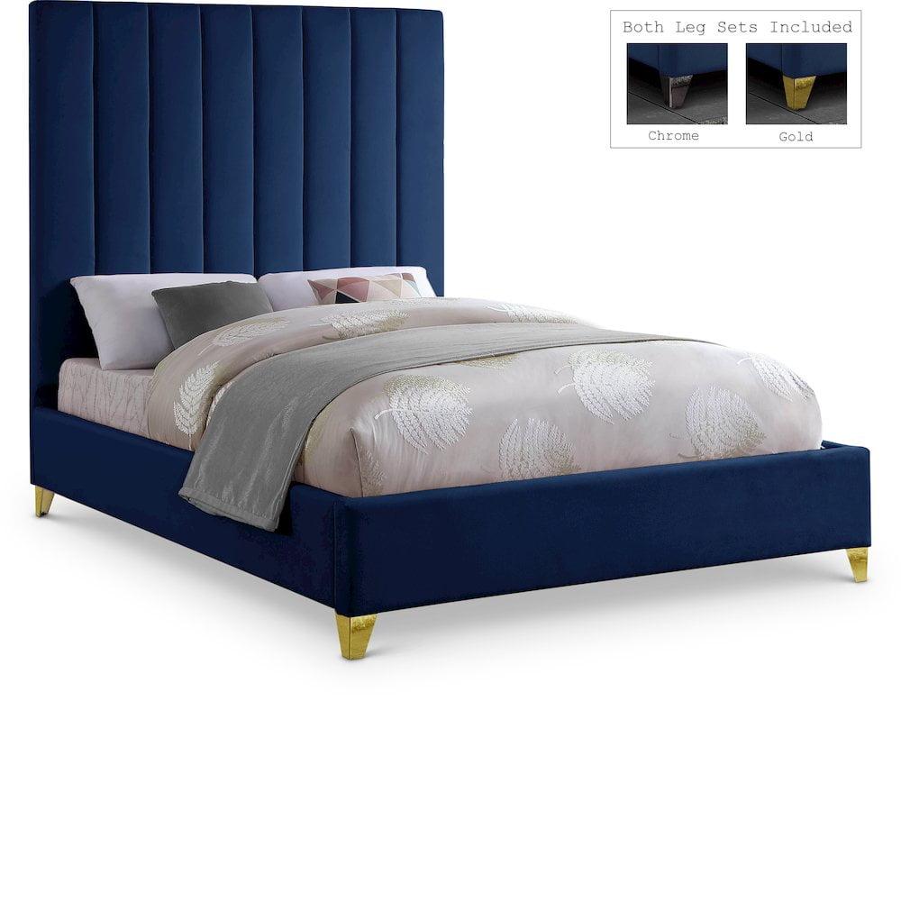 Meridian Furniture Via Rich Velvet King Bed in Navy