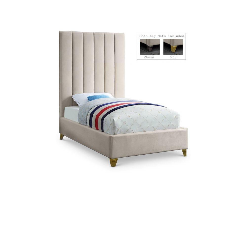 Meridian Furniture Via Rich Velvet Twin Bed in Cream