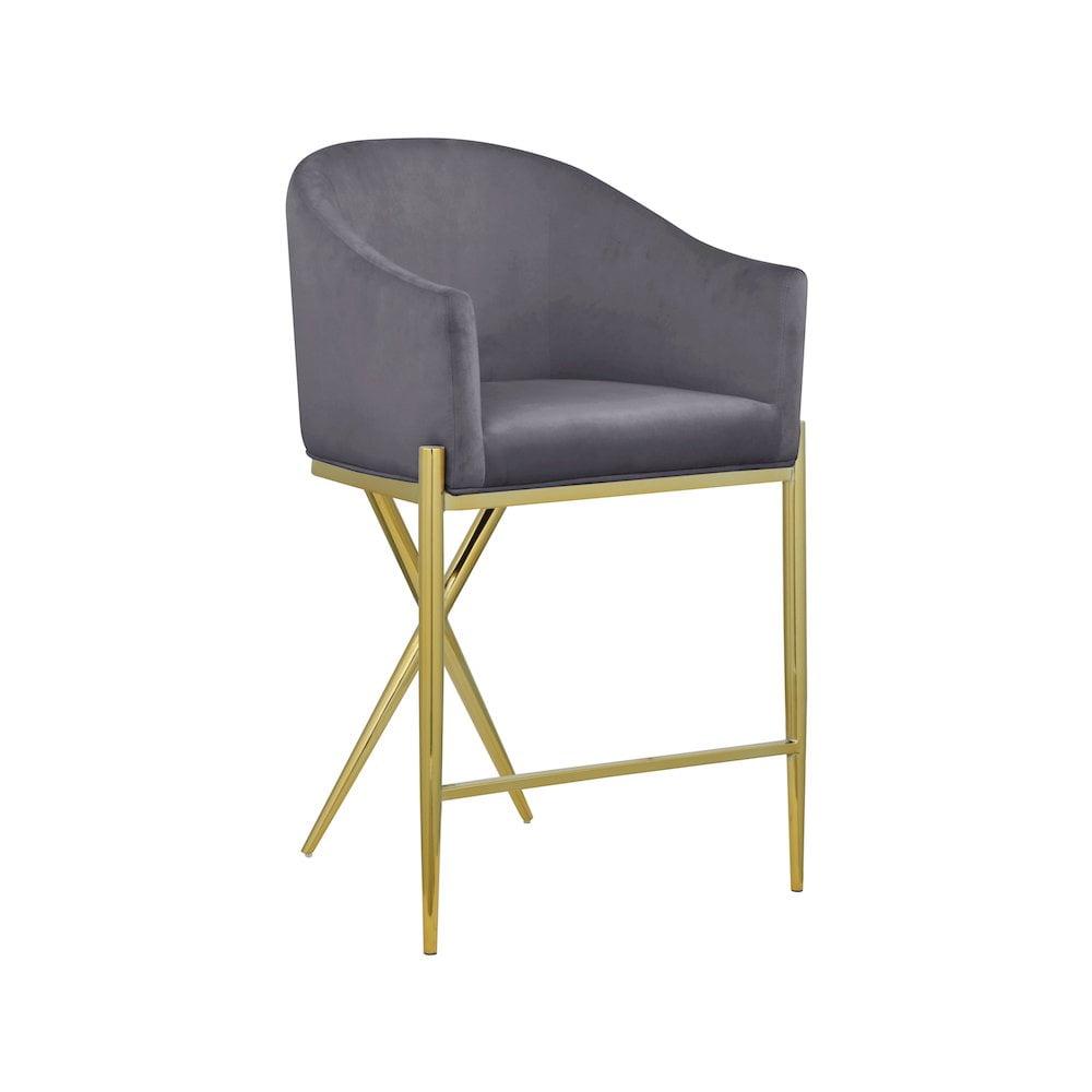 Meridian Furniture Xavier Gray Velvet Counter Stool with Gold Metal Legs
