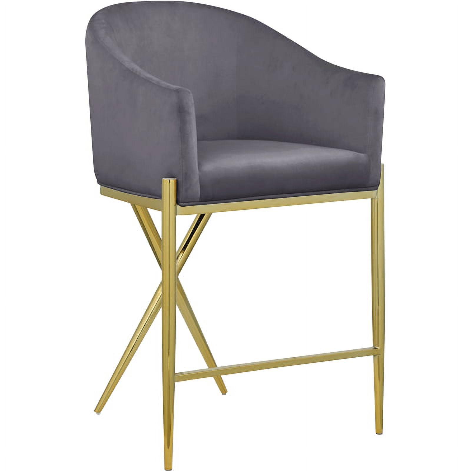 Contemporary Dark Gray Velvet Counter Stool with Gold Metal Legs