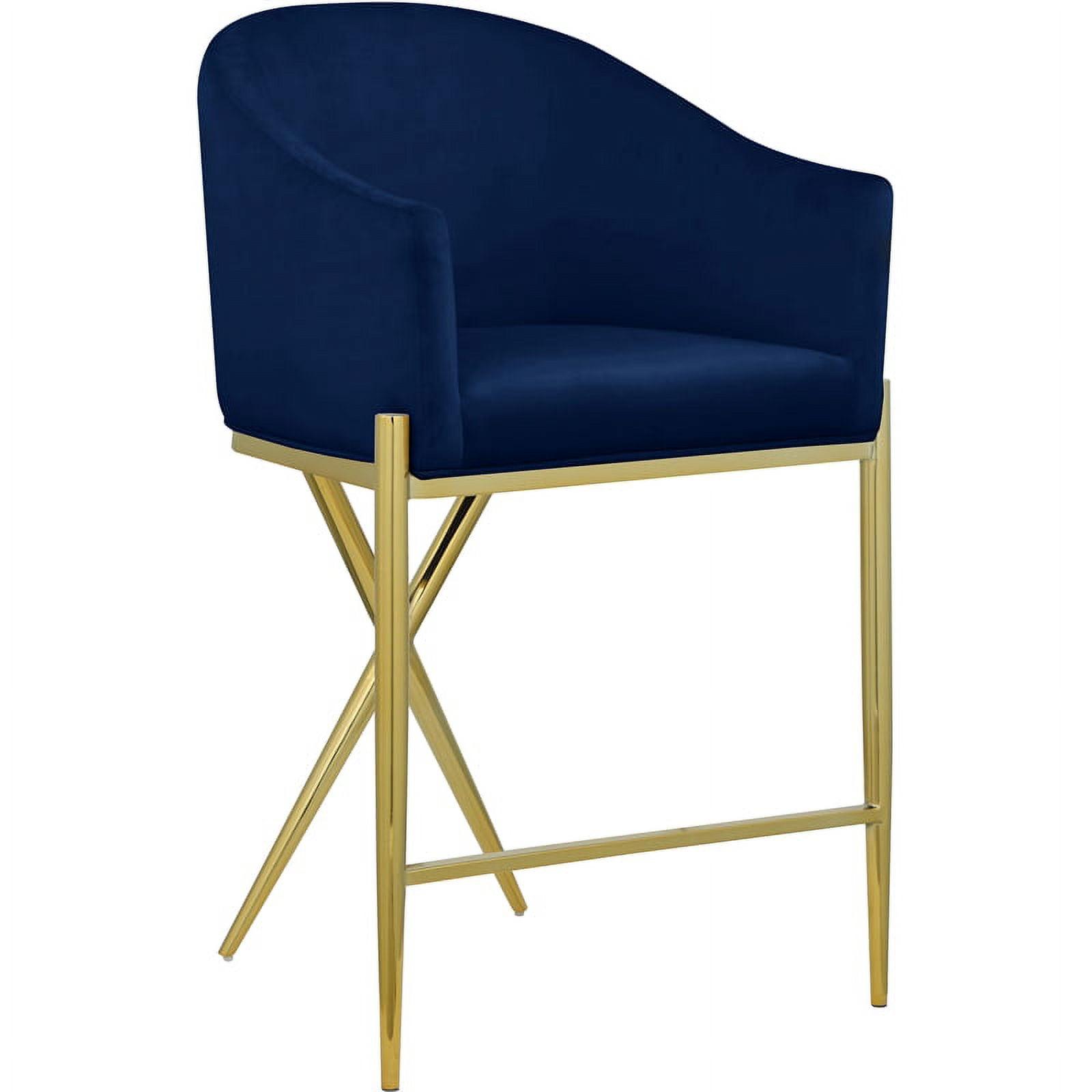 Navy Velvet Counter Stool with Gold Metal Legs