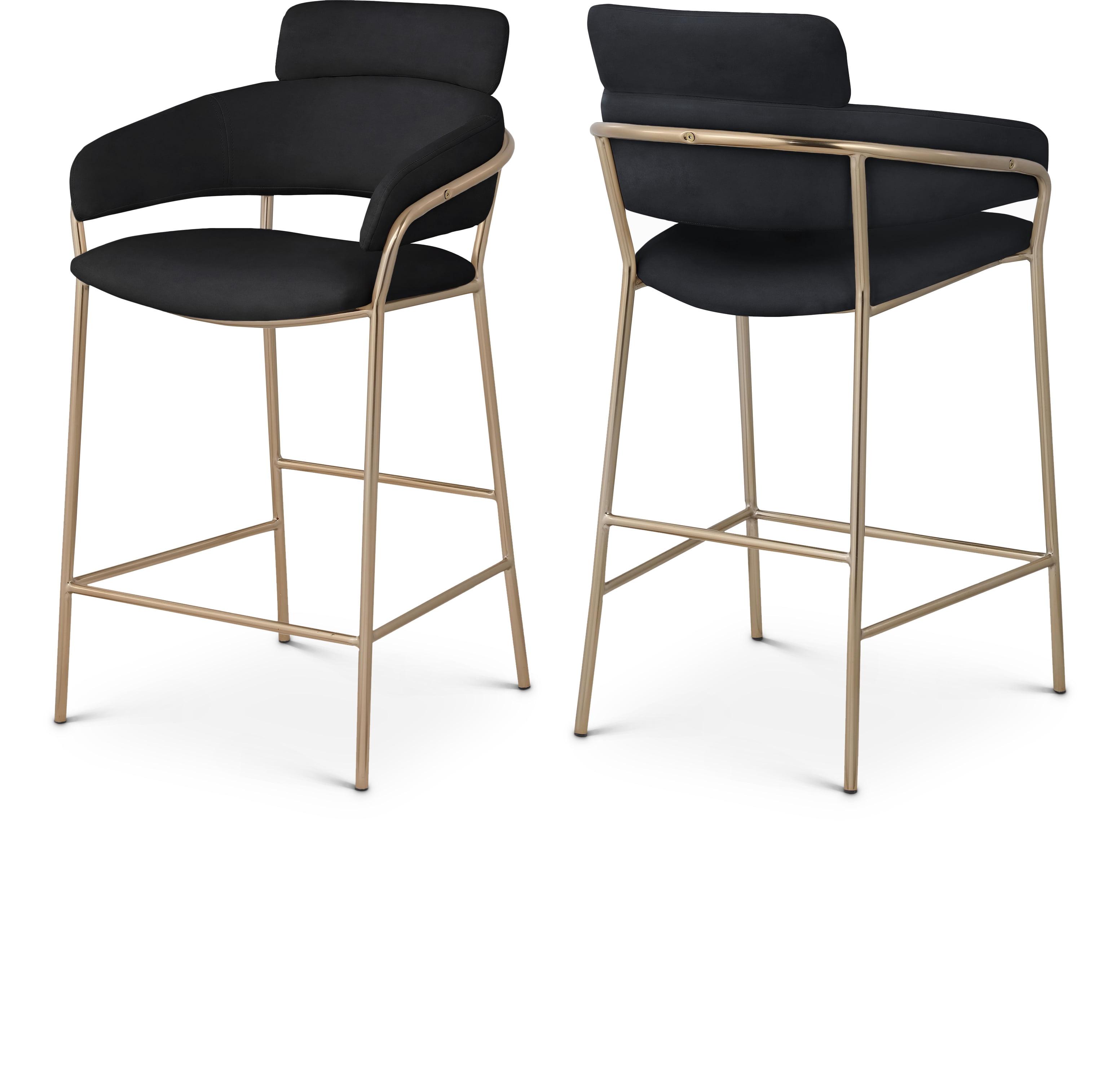 Yara Black Velvet and Brass Counter Stool